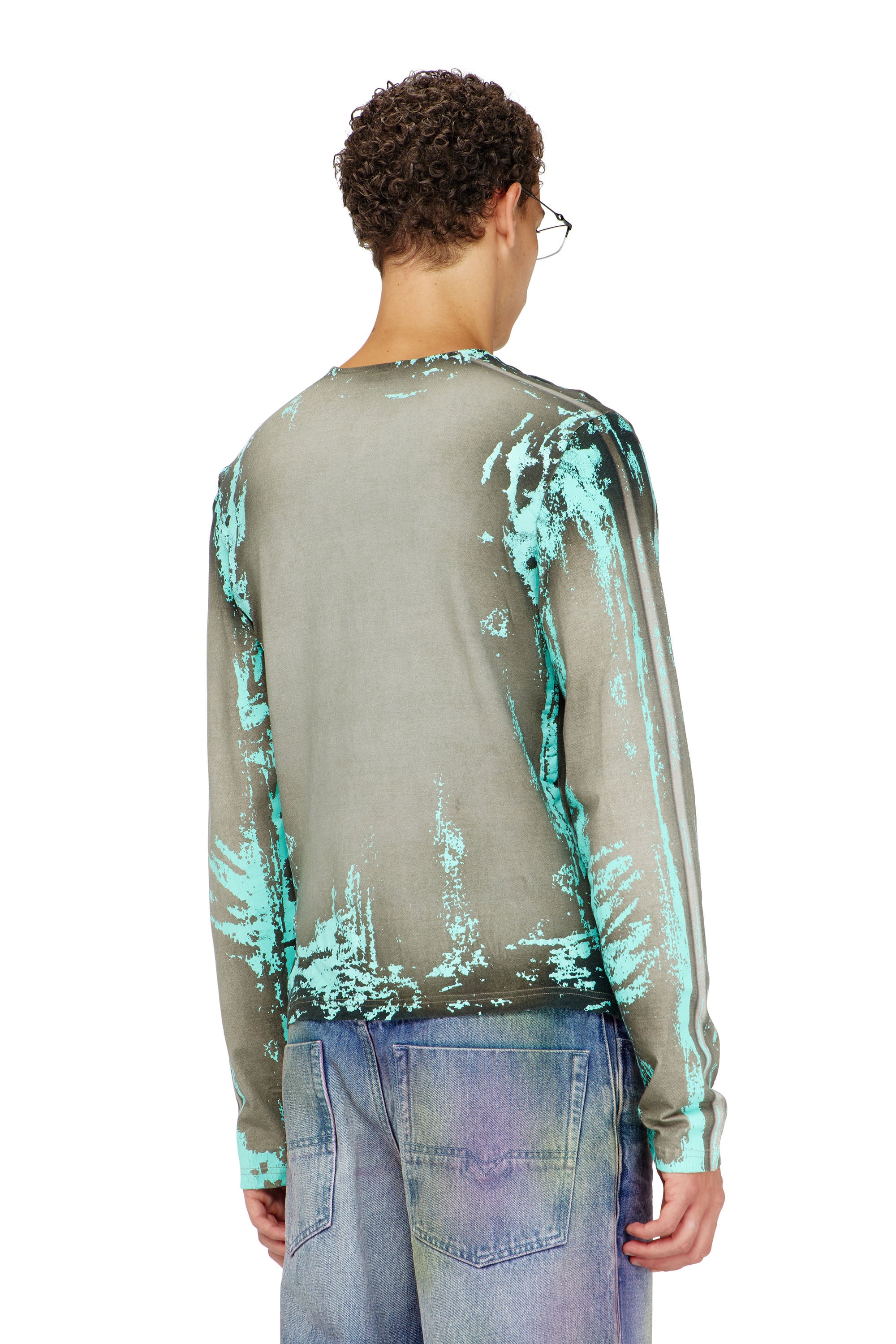 Diesel - T-FYNO-ML, Man's Grandad T-shirt in cracked leather-effect jersey in null - 3