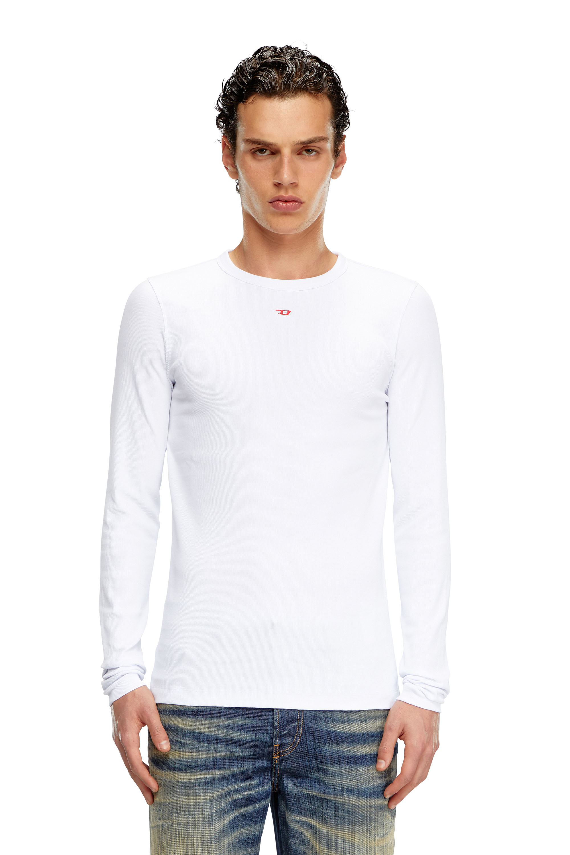 Diesel - D-RIBBER-LS-N, Man's Long-sleeve T-shirt with D patch in White - 5