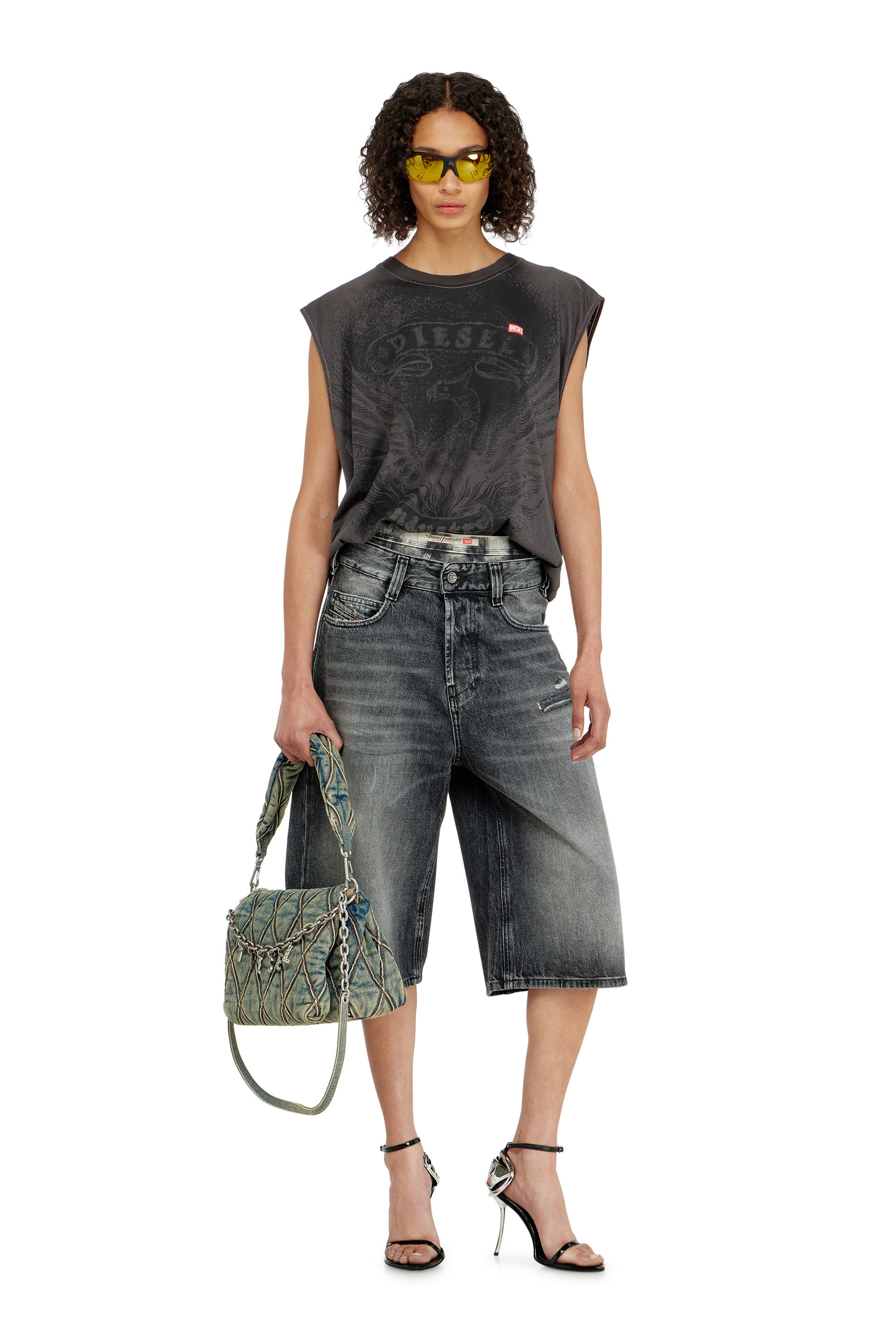 Diesel - D-ENIM-M-SHORT, Unisex's Denim relaxed shorts with abrasions in Dark grey - 1