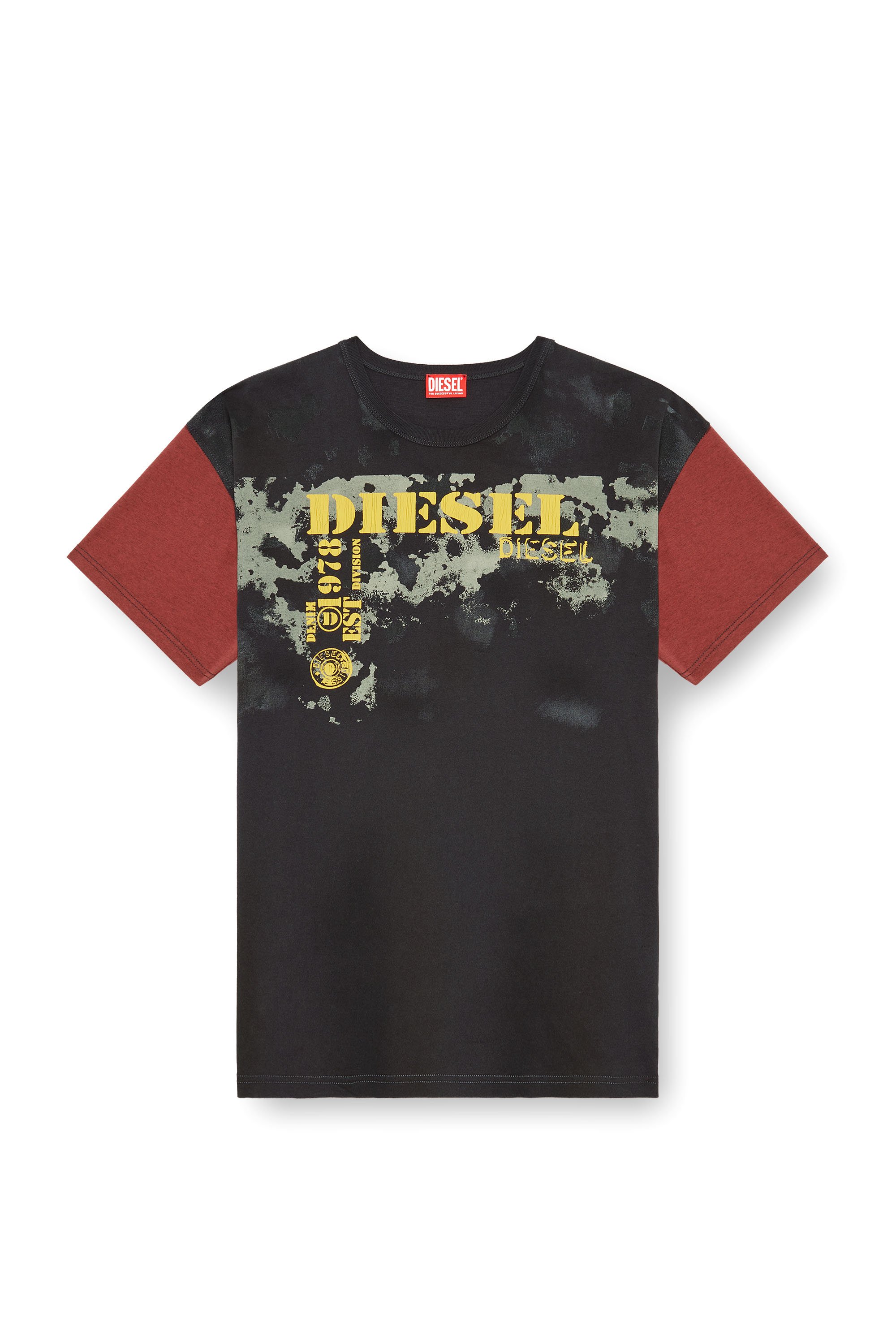 Diesel - T-BOXT-Q4, Man's Colour-block T-shirt with dirty effects in Black/Red - 3