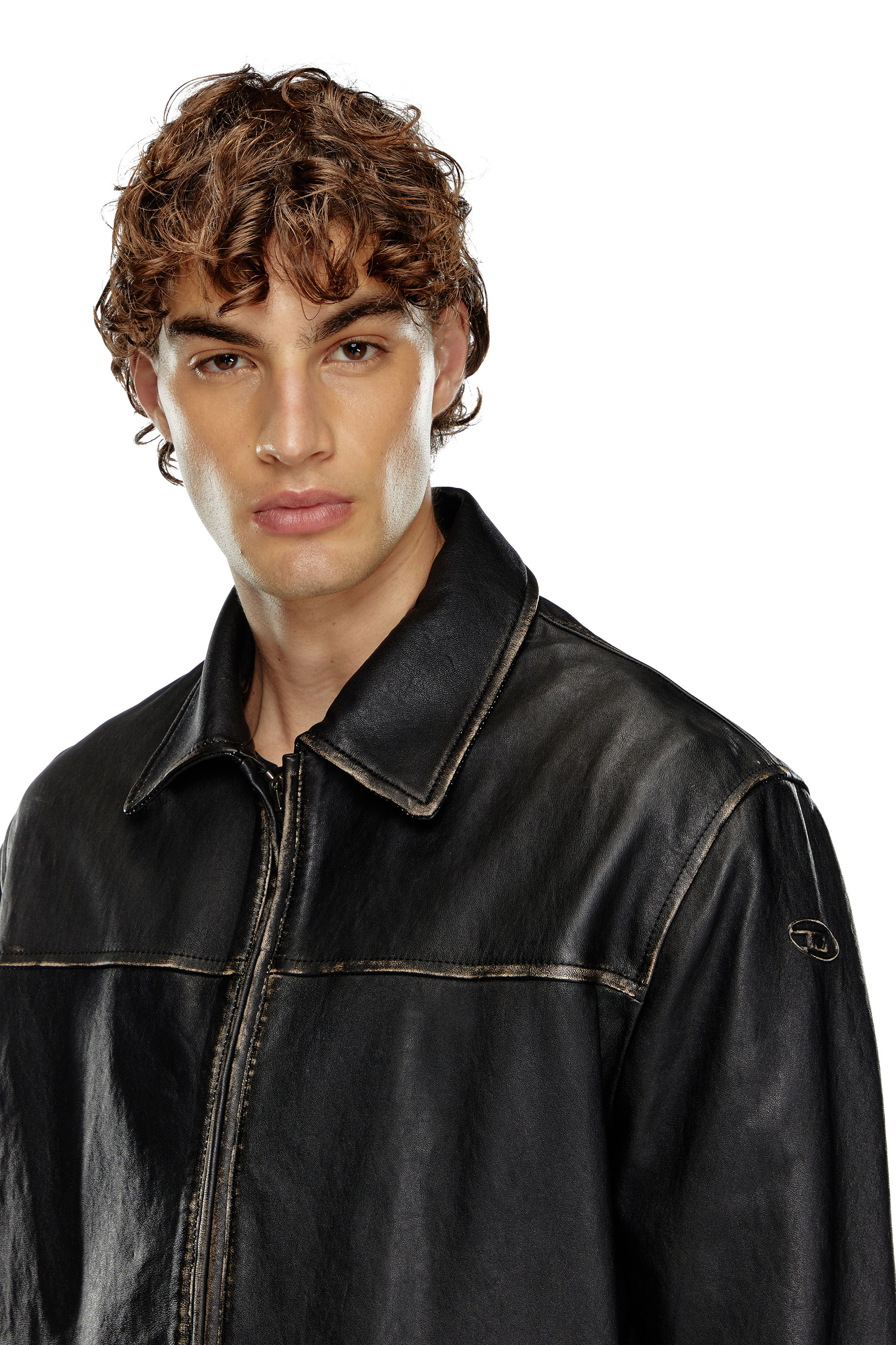 Diesel - L-BLIXIA, Man's Distressed leather jacket in Black - 5