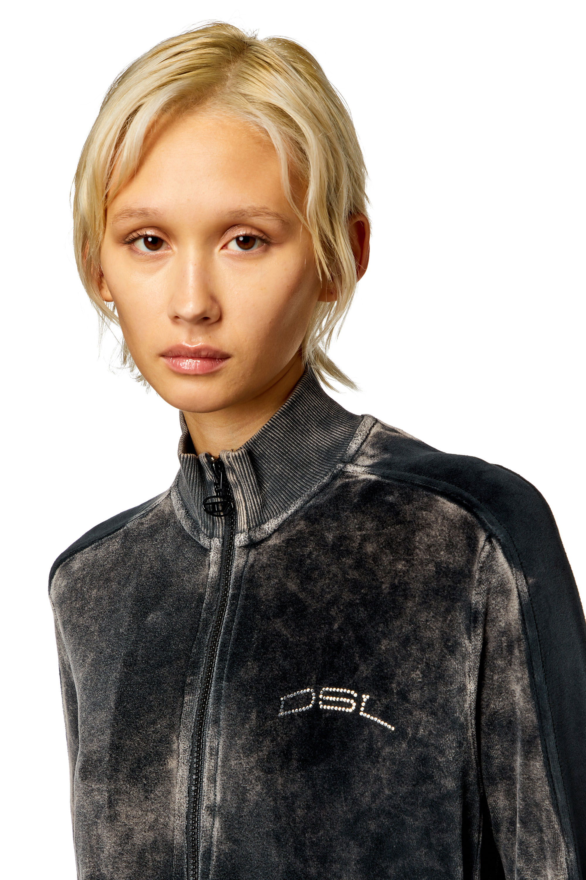 Diesel - F-KINIGLI, Woman Track jacket in treated chenille in Black - Image 4