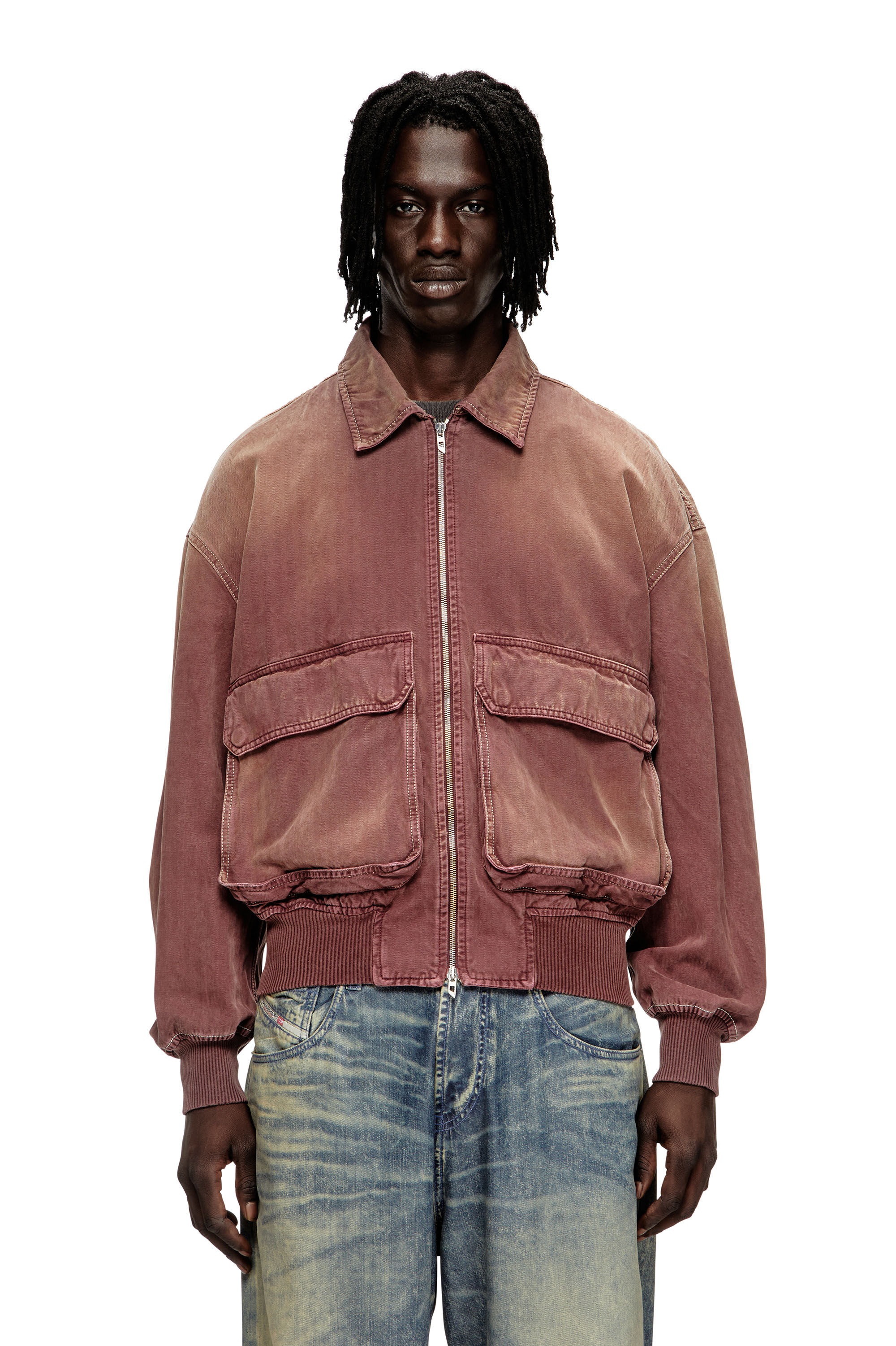 Diesel - D-KURZ, Unisex's Jacket in coloured herringbone denim in Brown - 1