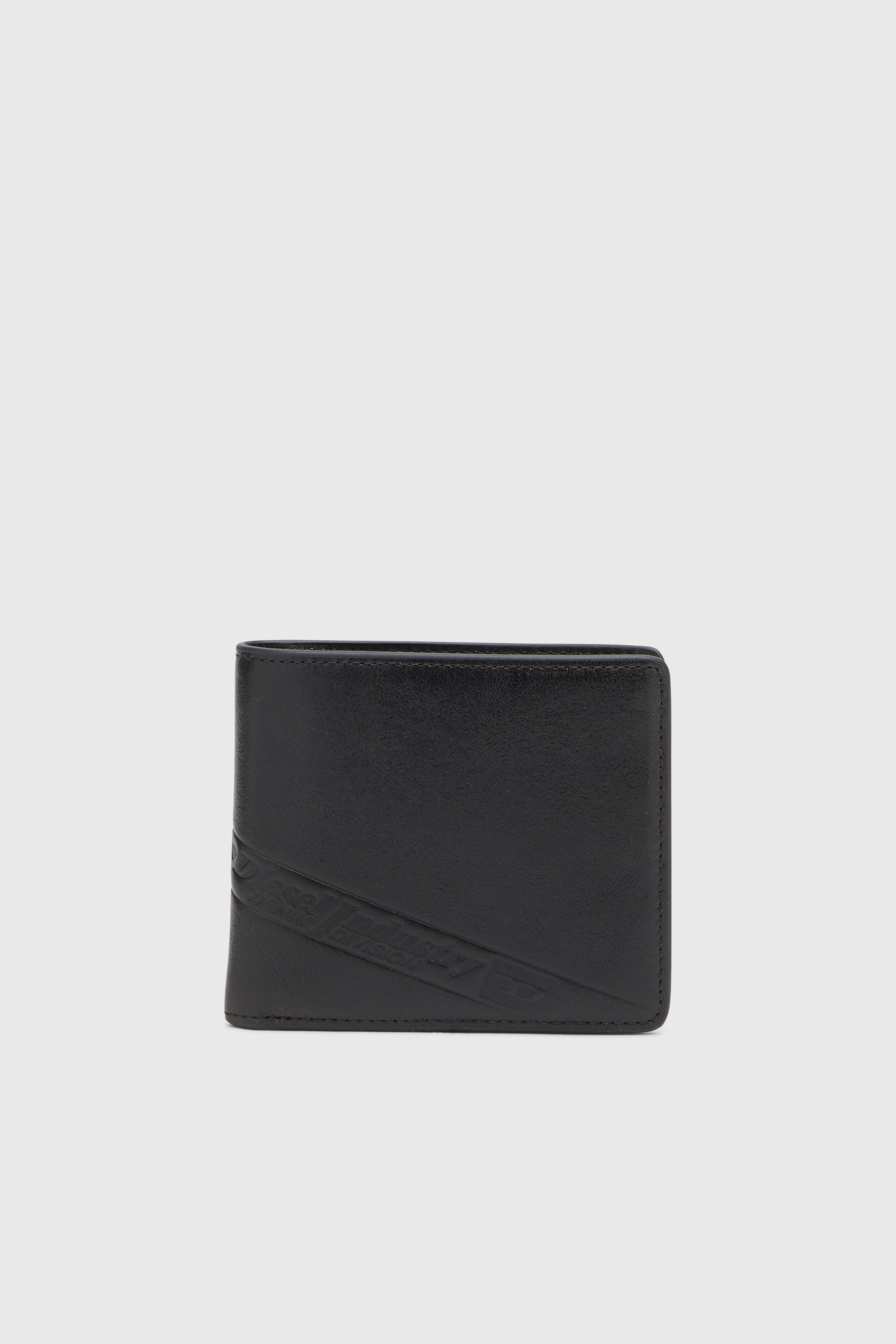 Diesel - FLAG-D BI-FOLD COIN S 3D, Man's Bi-fold leather wallet with embossed logo in Black - 1