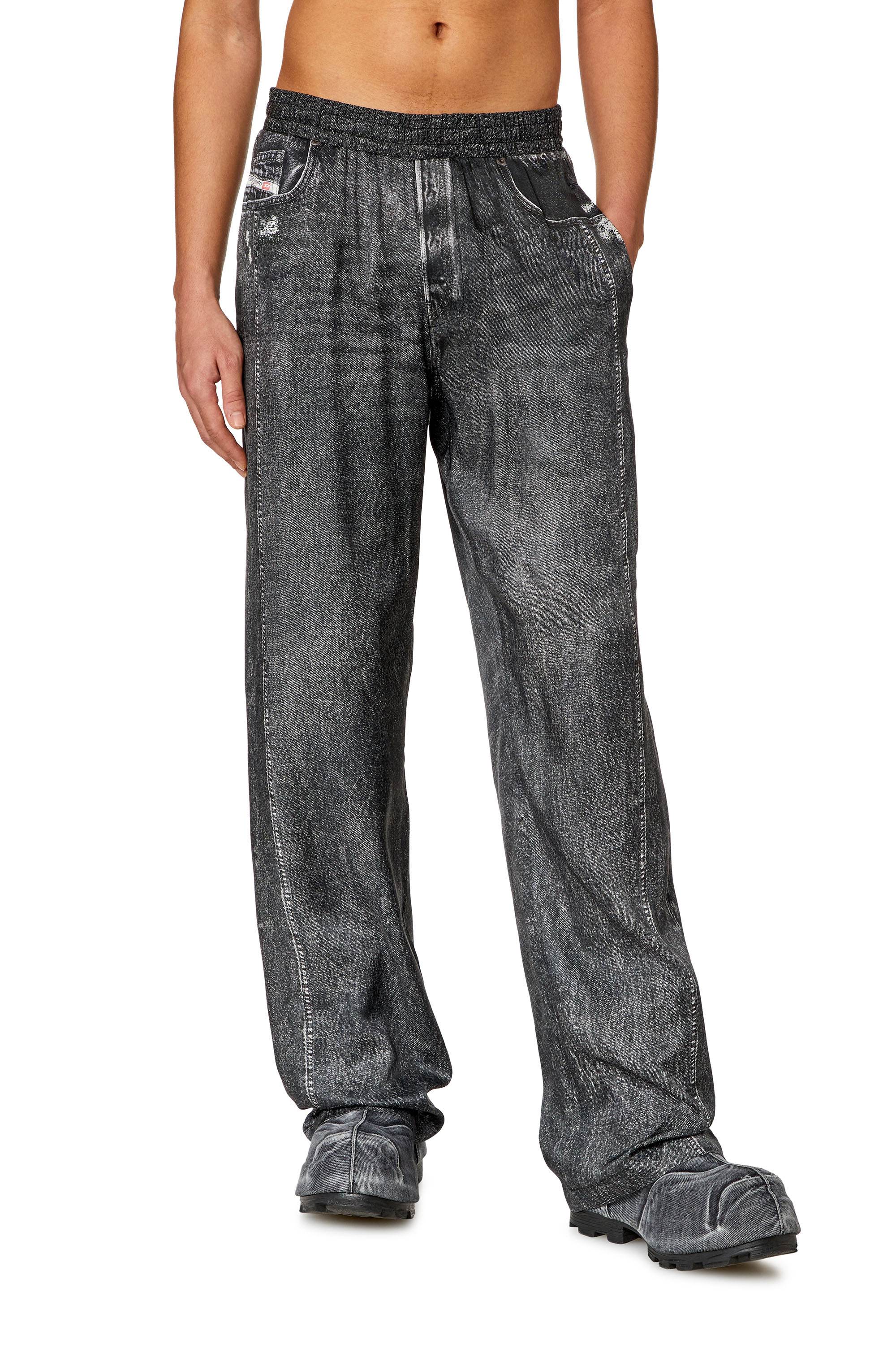 Diesel - P-ALSTON, Man Track pants with denim print in Black - Image 2