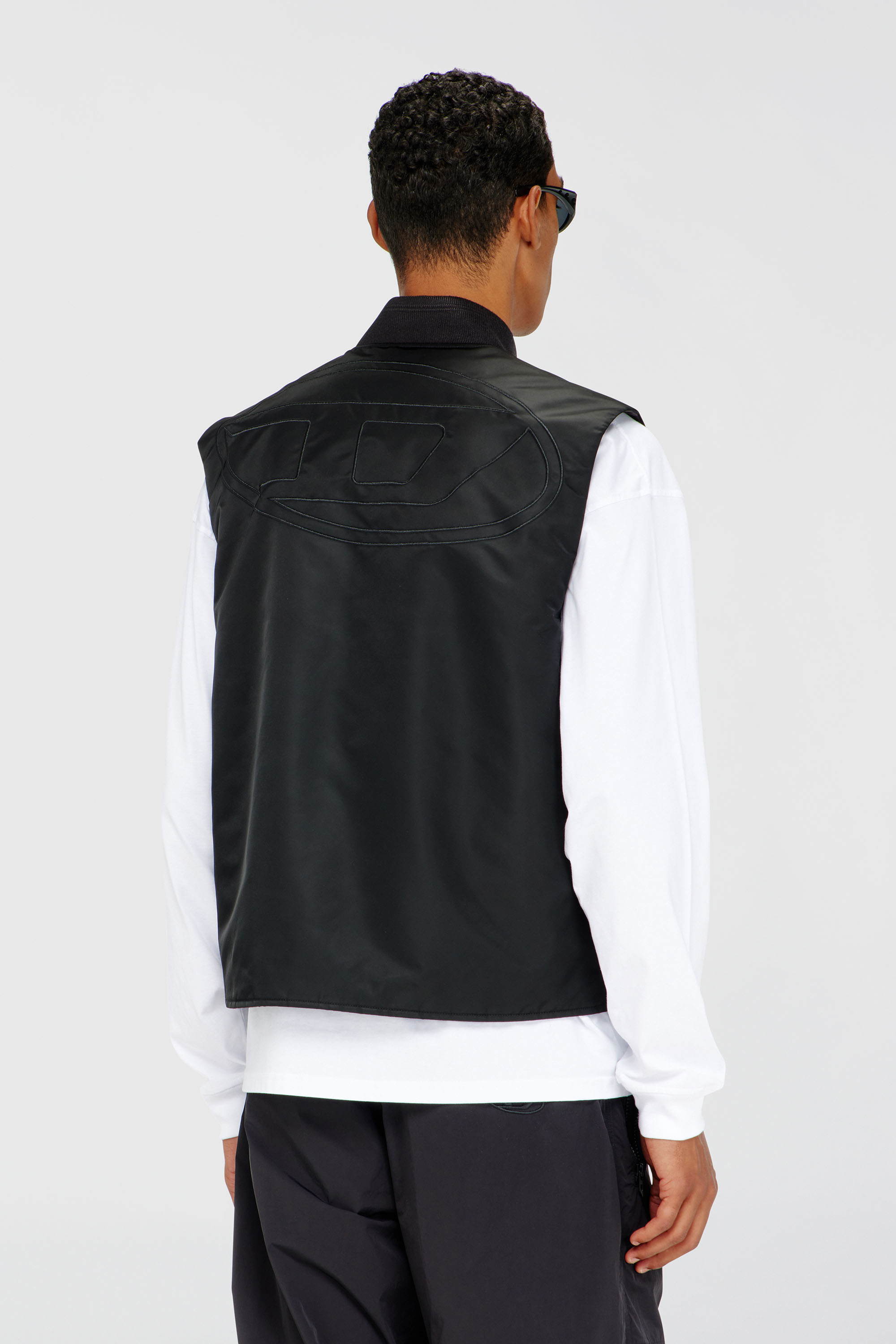Diesel - W-TYPE-D1-SL, Man's Padded satin vest with Oval D embroidery in Black - 4