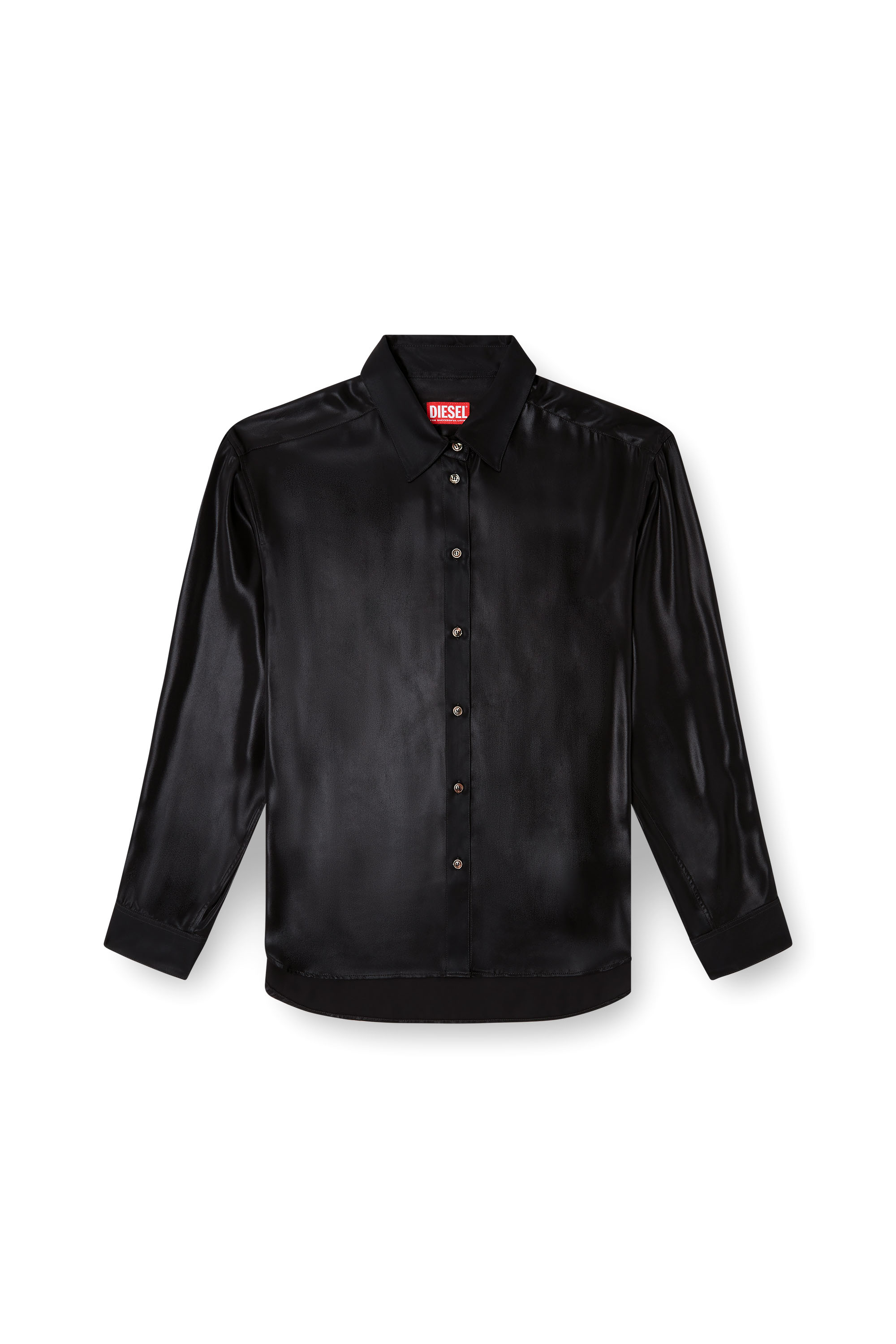 Diesel - S-SIMPLY-C-WN-Q1, Woman's Fluid shirt in laminated fabric in Black - 2