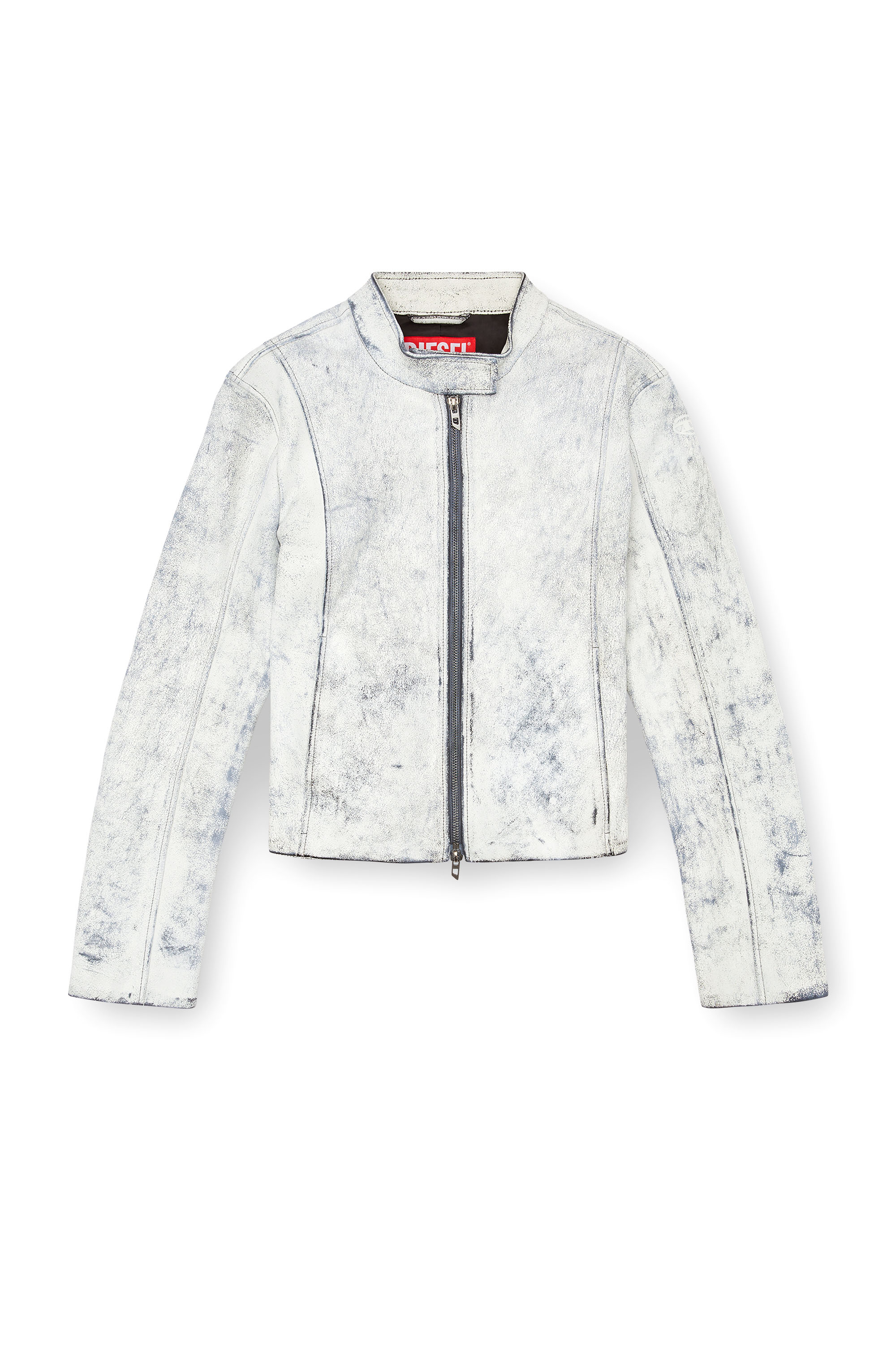 Diesel - L-YRIC, Woman's Leather jacket with plaster effect in White - 5