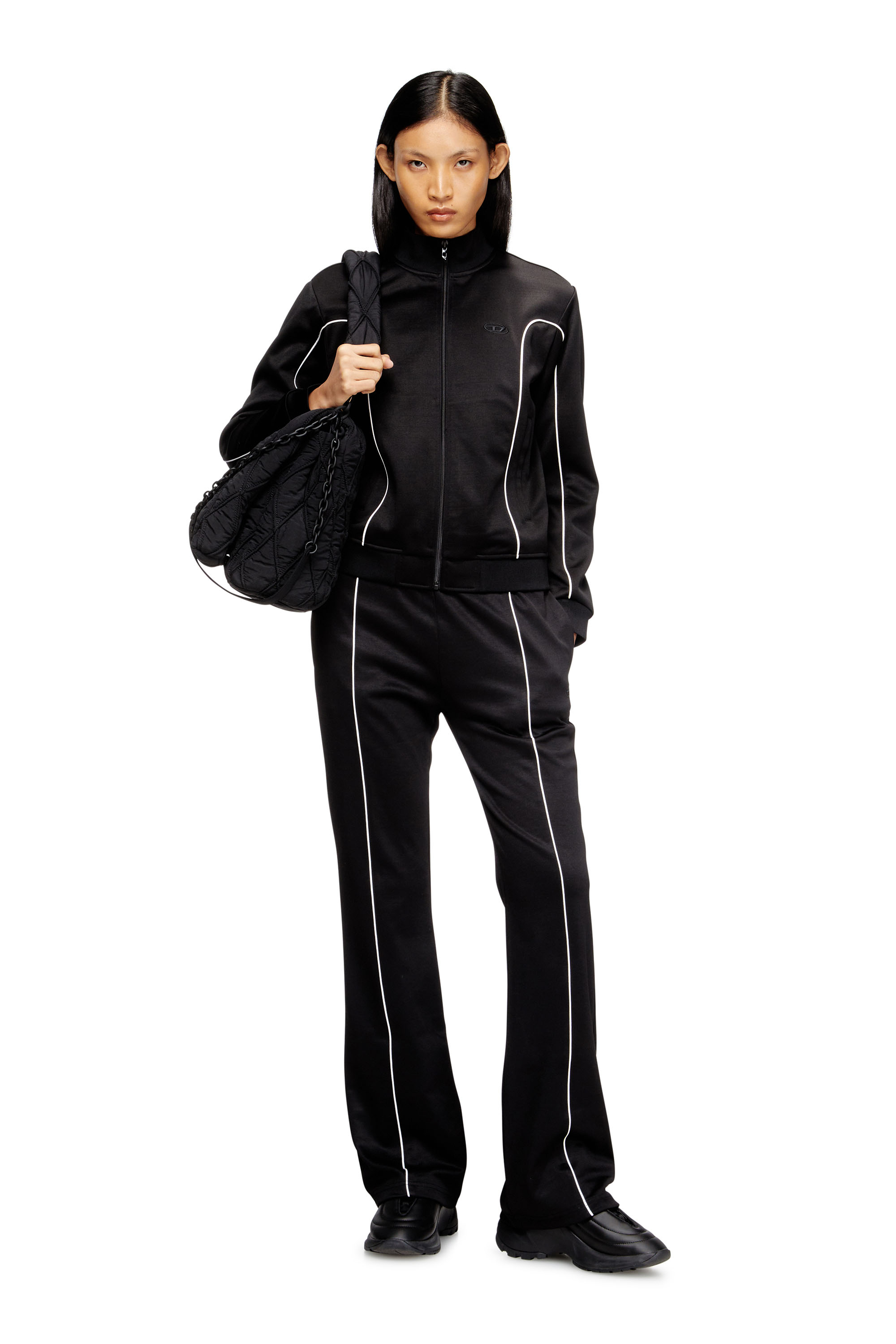 Diesel - F-LOCKING-OD, Woman's Sweat-jacket with contrast piping in Black/White - 1