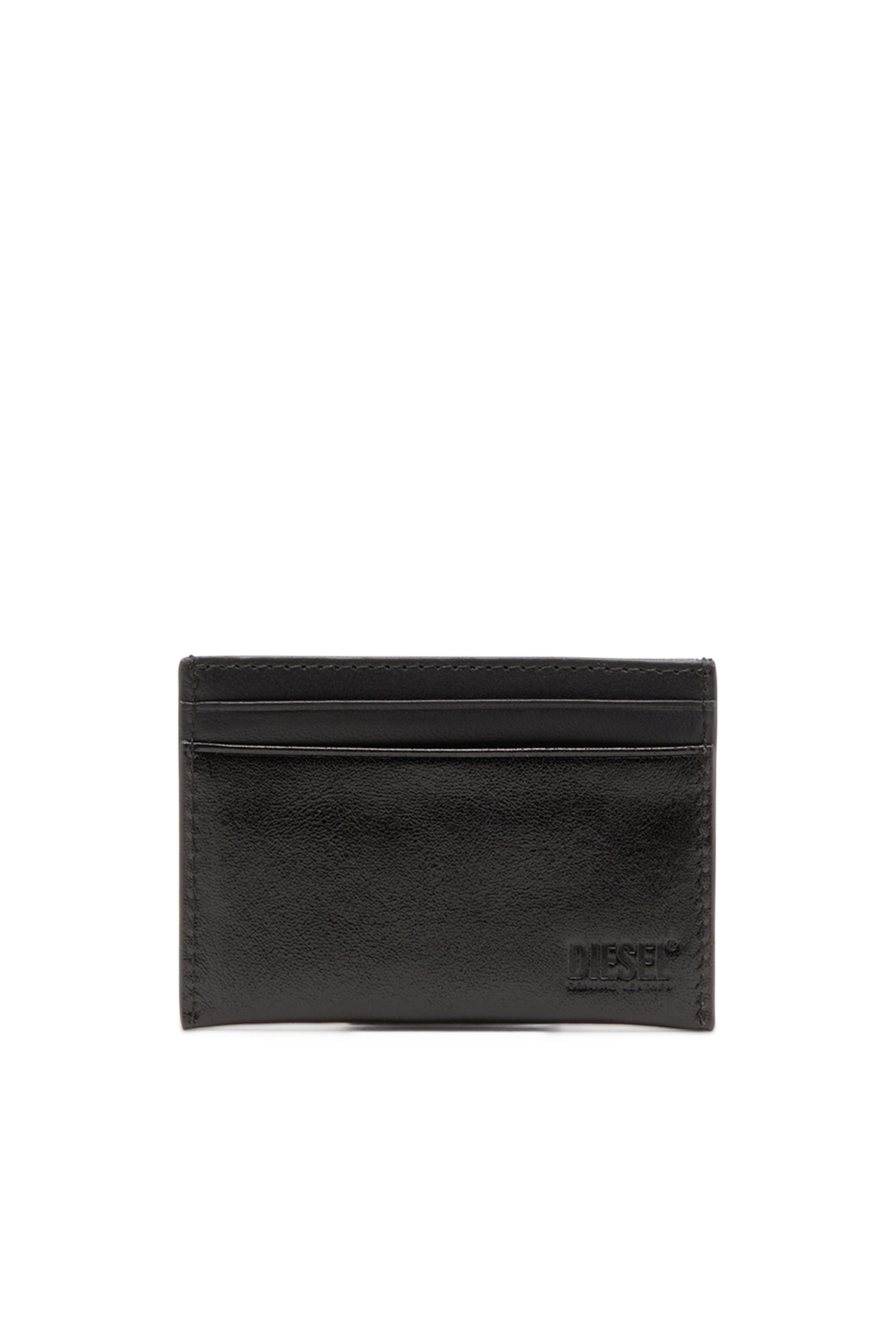 Diesel - RAVE CARD CASE, Man Leather card holder with red D plaque in Black - Image 2