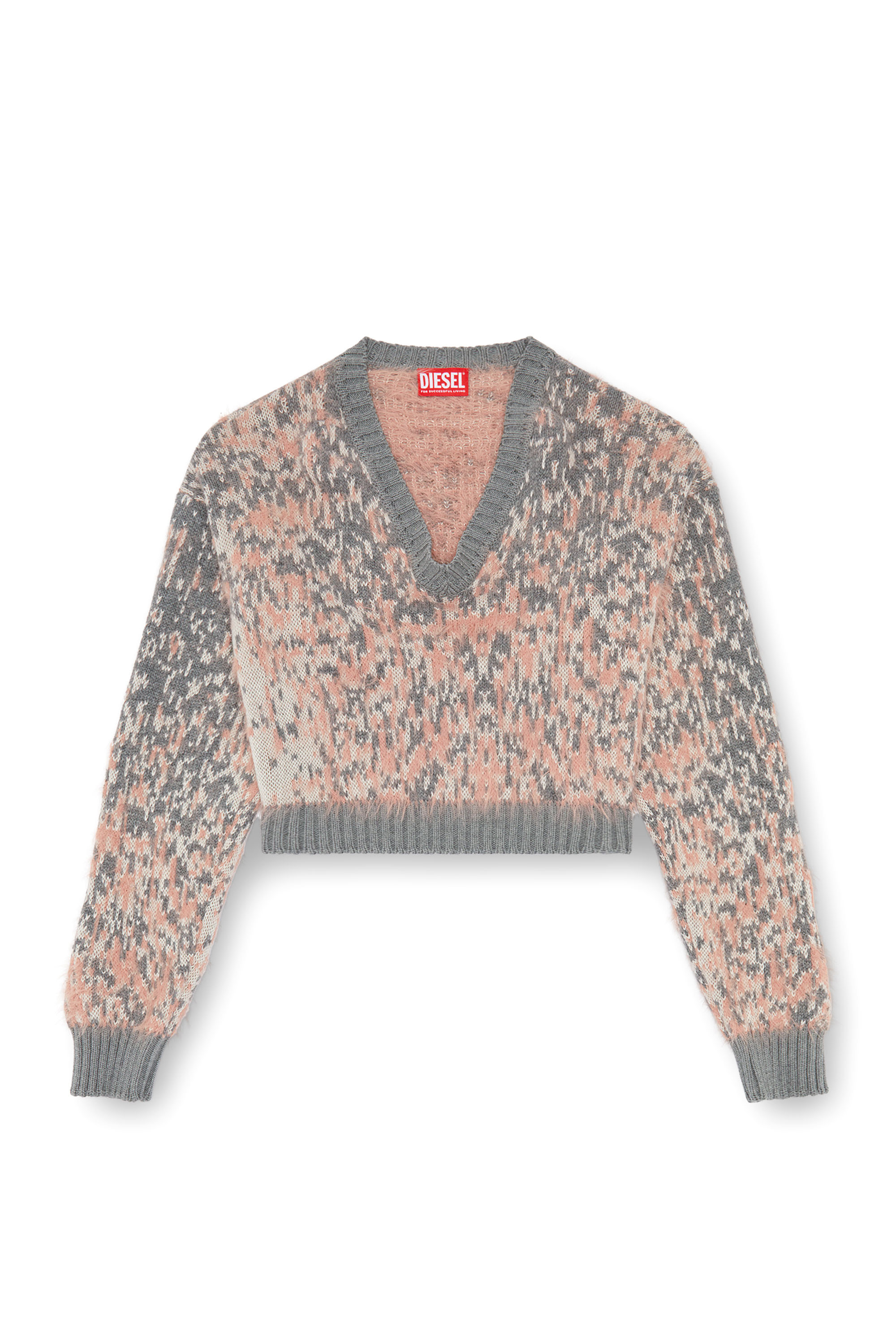 Diesel - M-RENZA, Woman's Cropped jumper with Rain Camo motif in Pink/Grey - 5