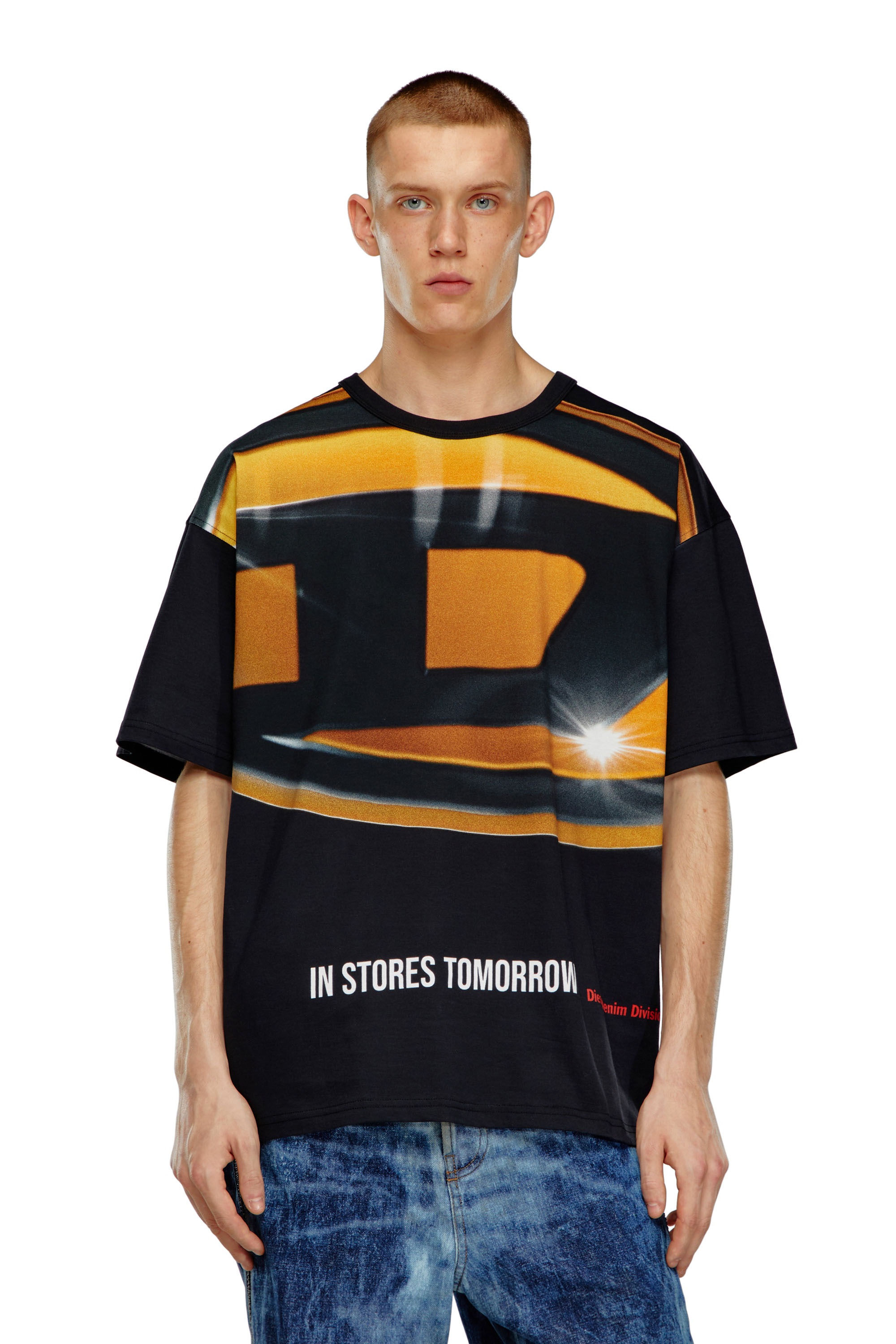 Diesel - T-BOXT-P1, Man T-shirt with Oval D poster print in Black - Image 1
