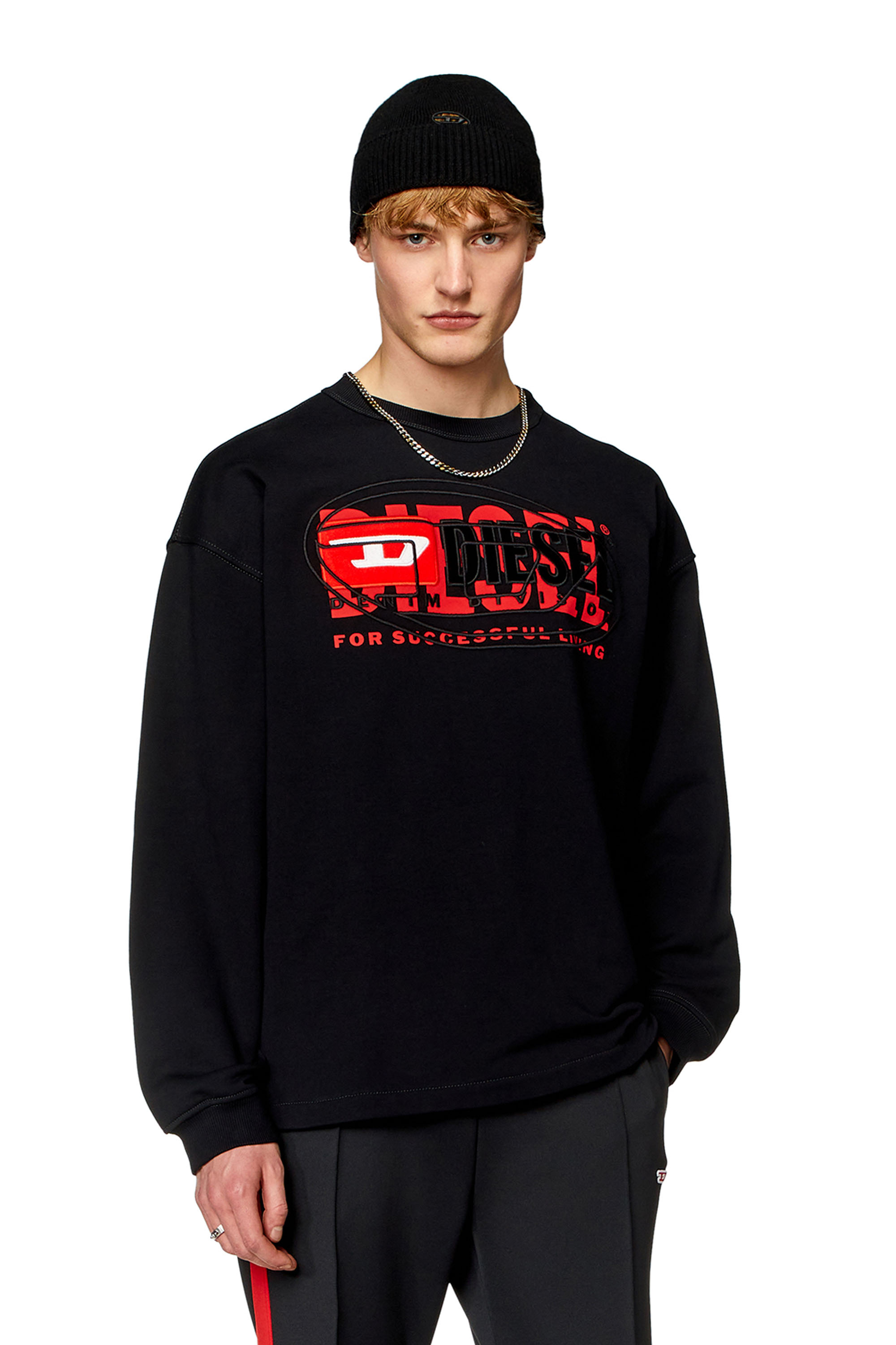 Diesel - S-BAXT-N1, Man Sweatshirt with layered logos in Black - Image 1