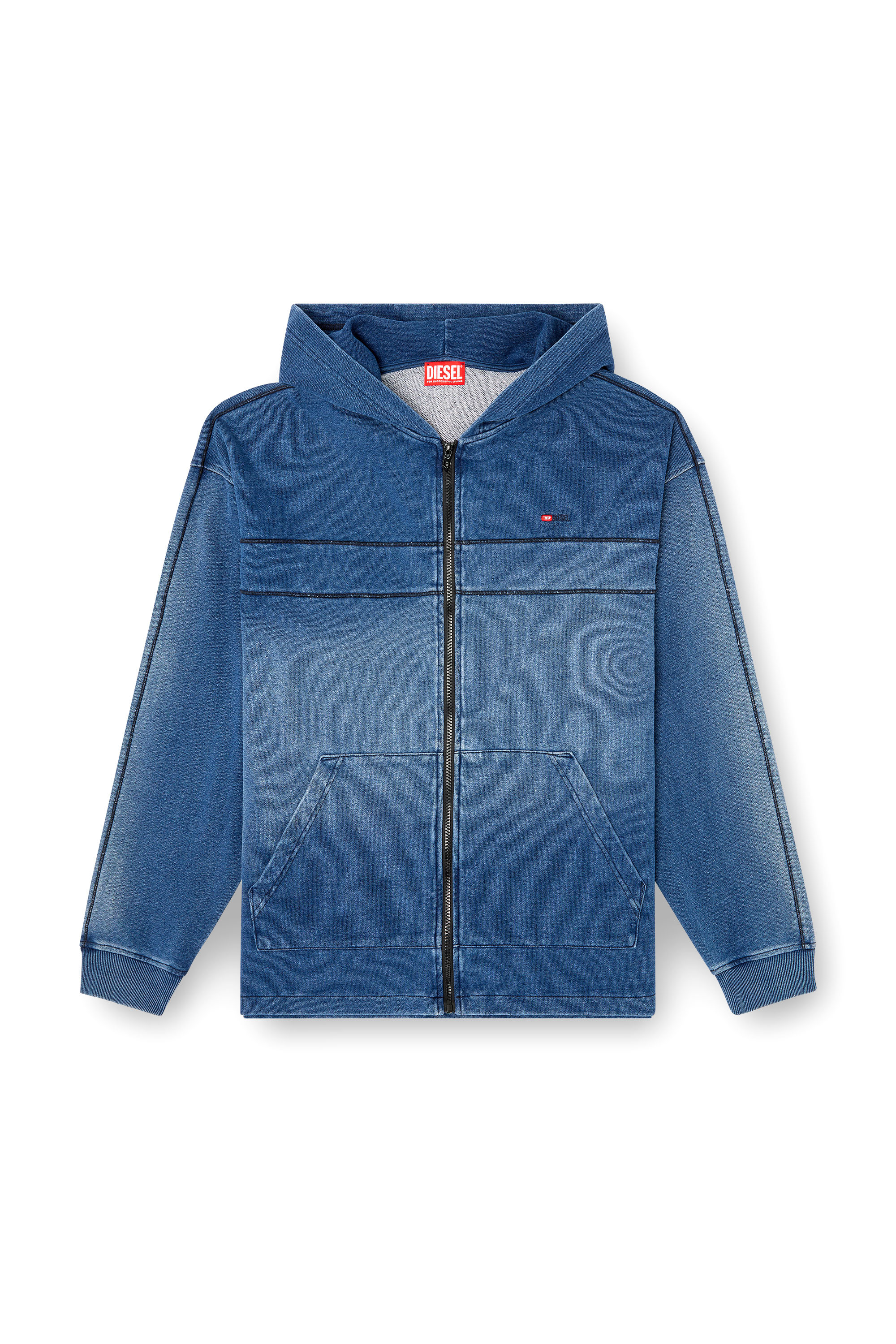 Diesel - S-BLAXT-HOOD-ZIP-NEW, Man's Hoodie in denim-look jersey in Blue - 3
