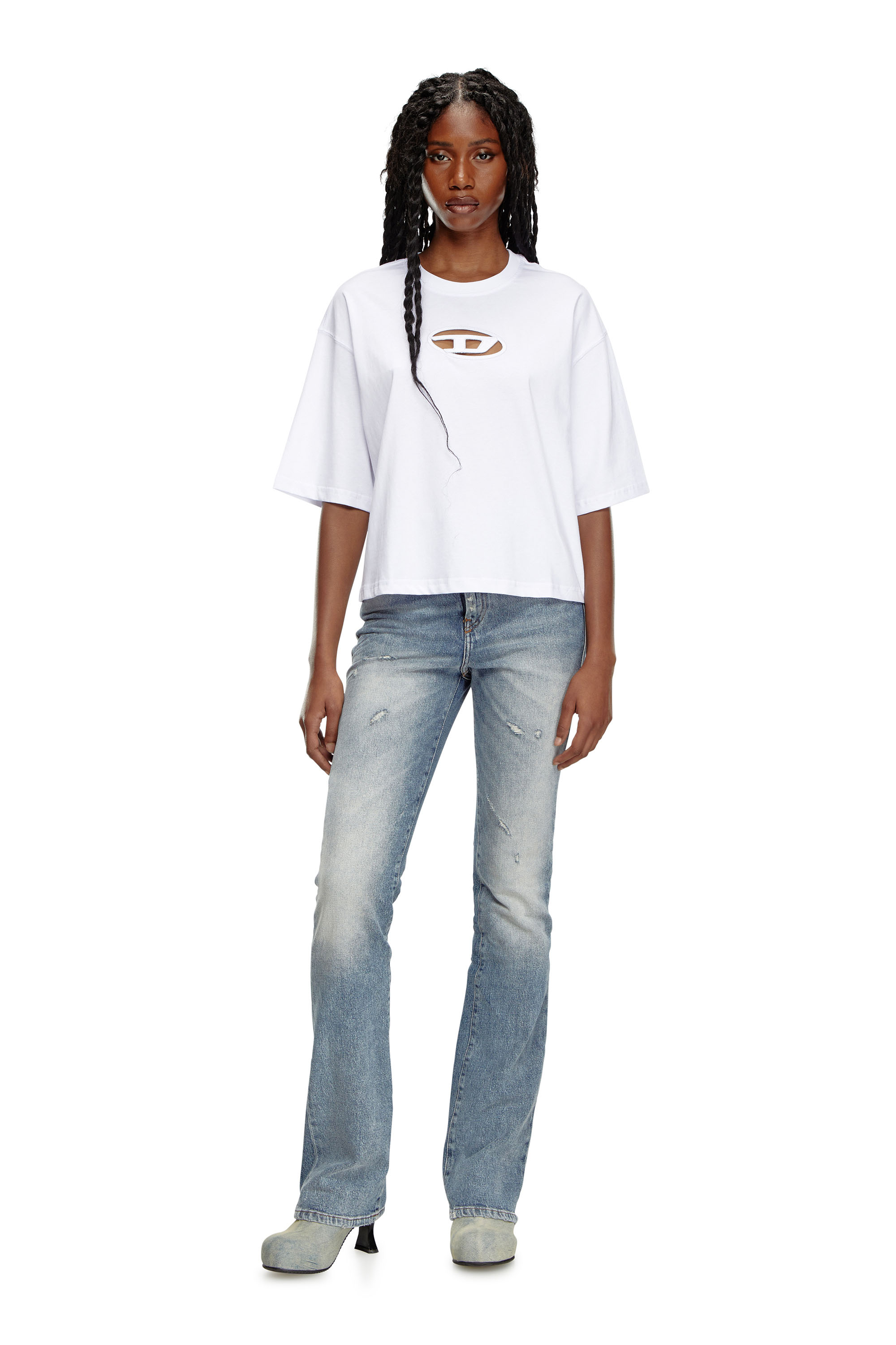 Diesel - T-ROWY-OD, Woman's Boxy T-shirt with embroidered D in White - 2