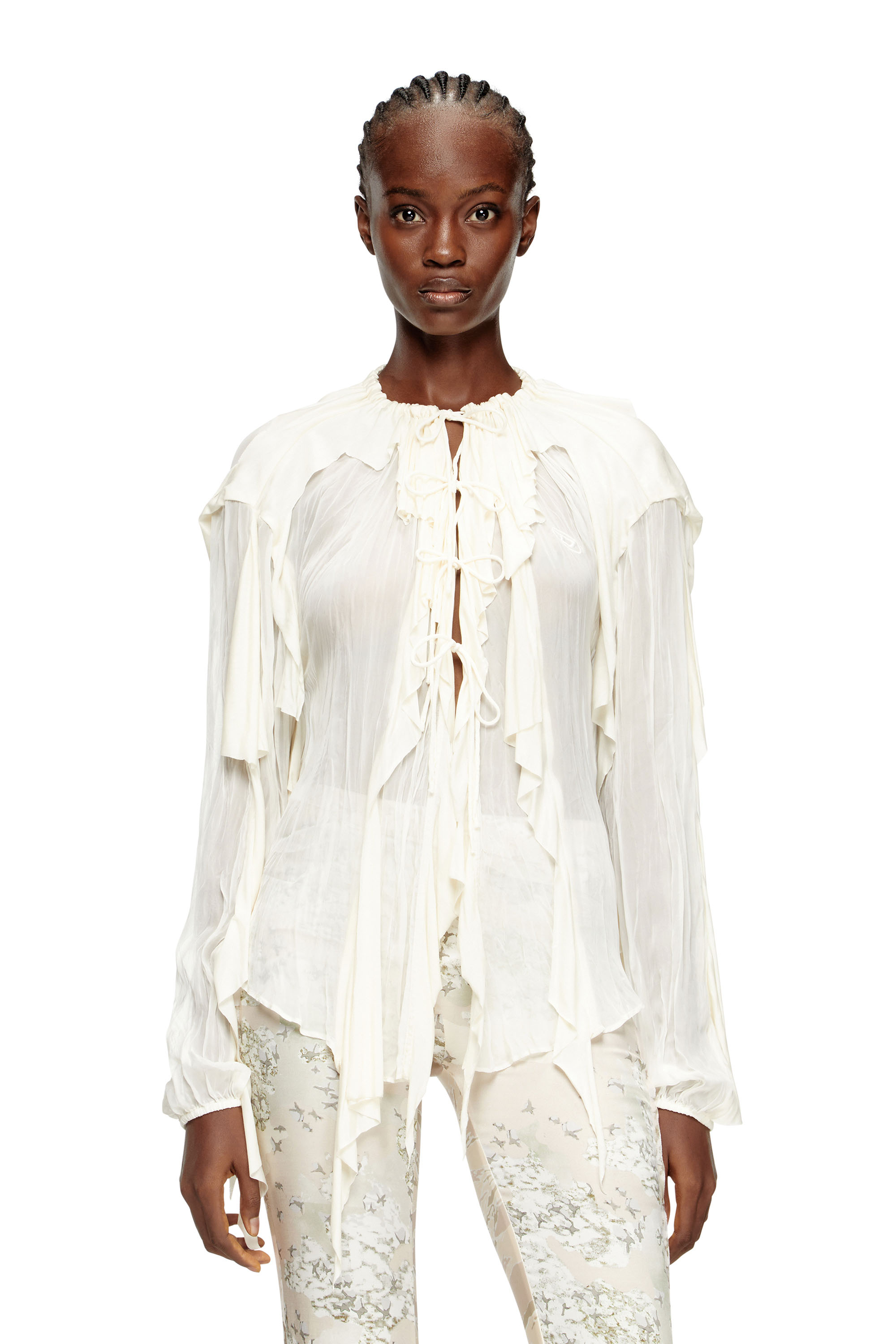 C-LASSY, White Diesel - C-LASSY, Woman's Flounce blouse in crinkled muslin in White - 3