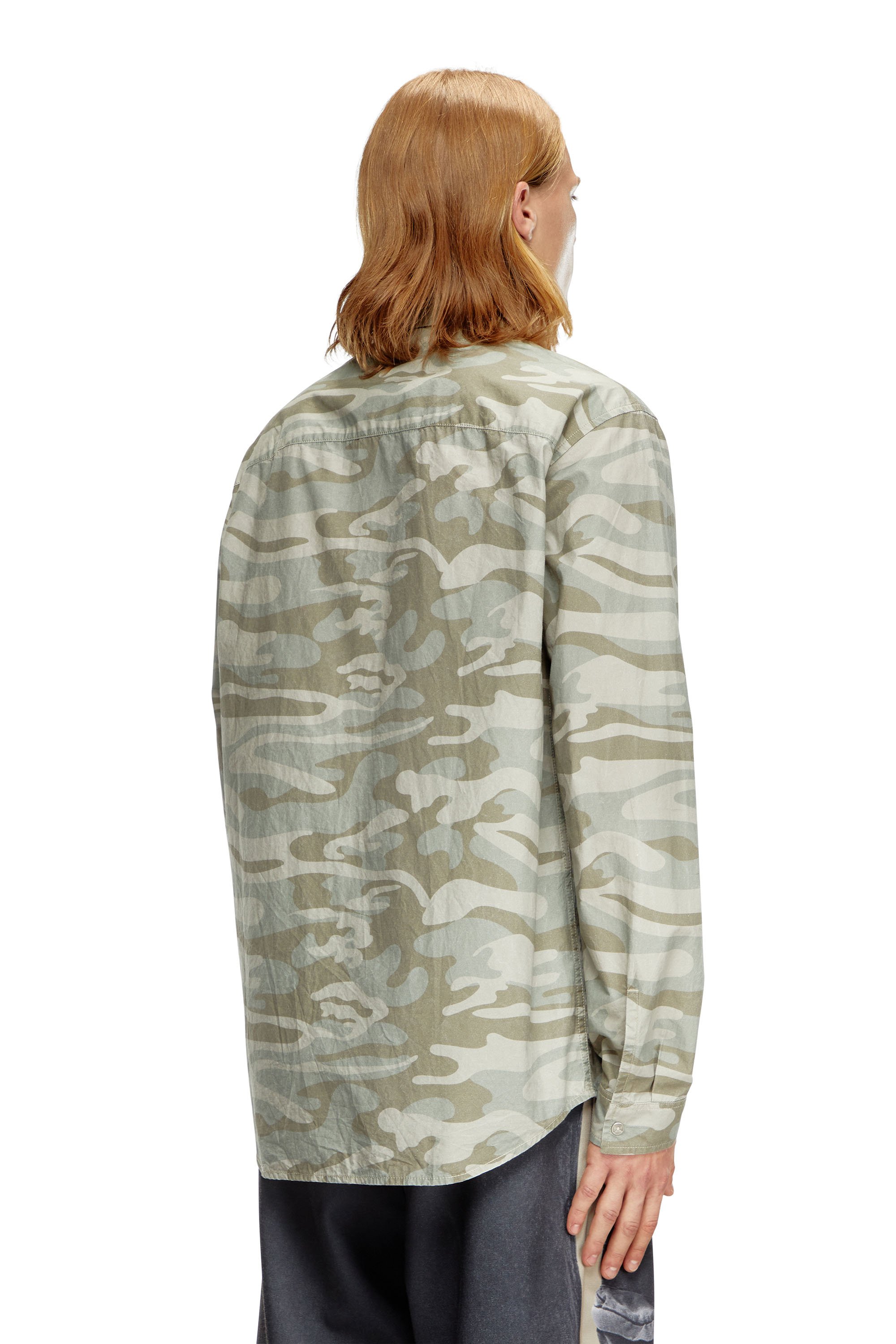Diesel - S-HOLTE, Man Poplin shirt with camo print in Green - Image 4