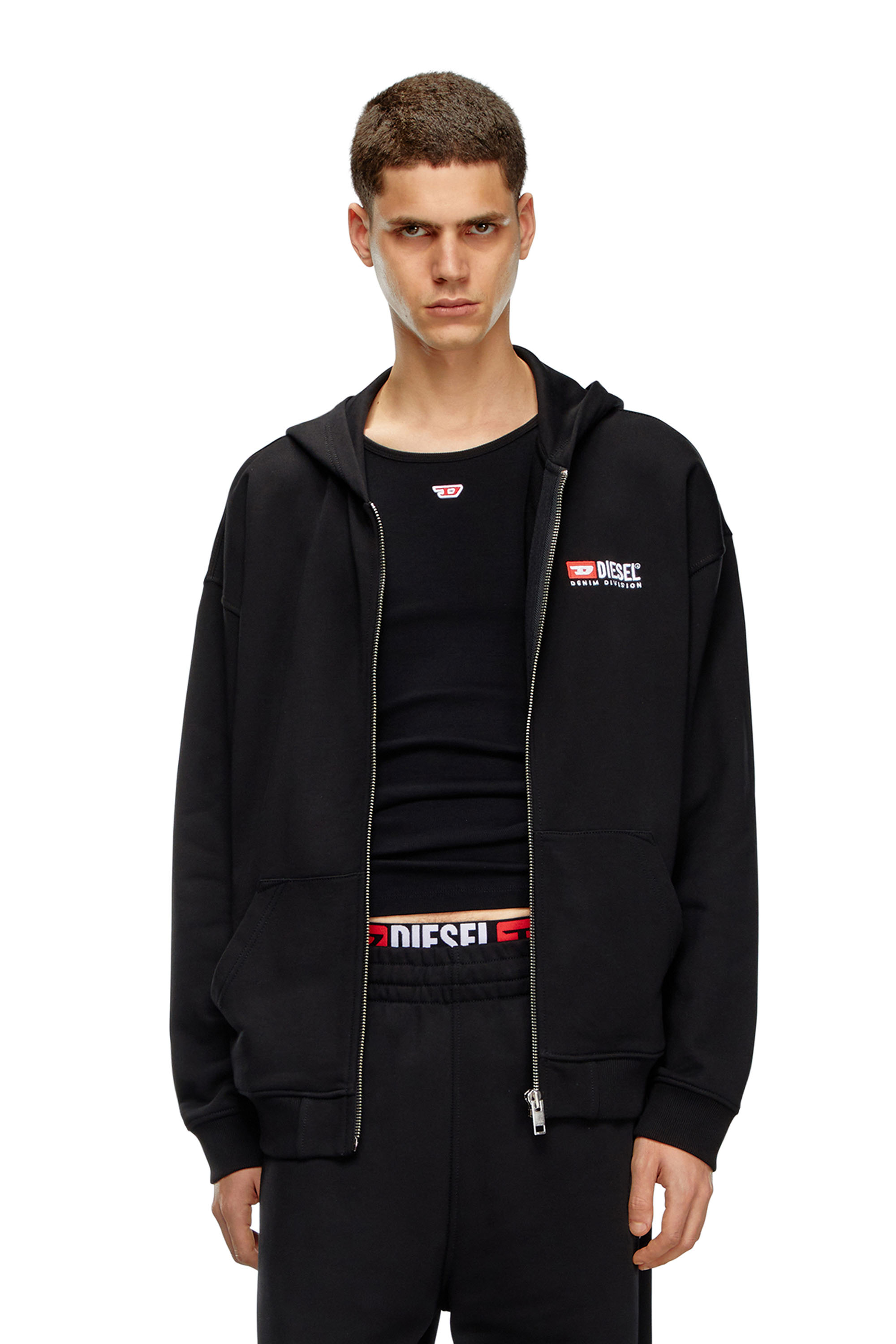 Diesel - S-BOXT-HOOD-ZIP-DIV, Man's Zip-up hoodie with Diesel embroidery in Black - 1