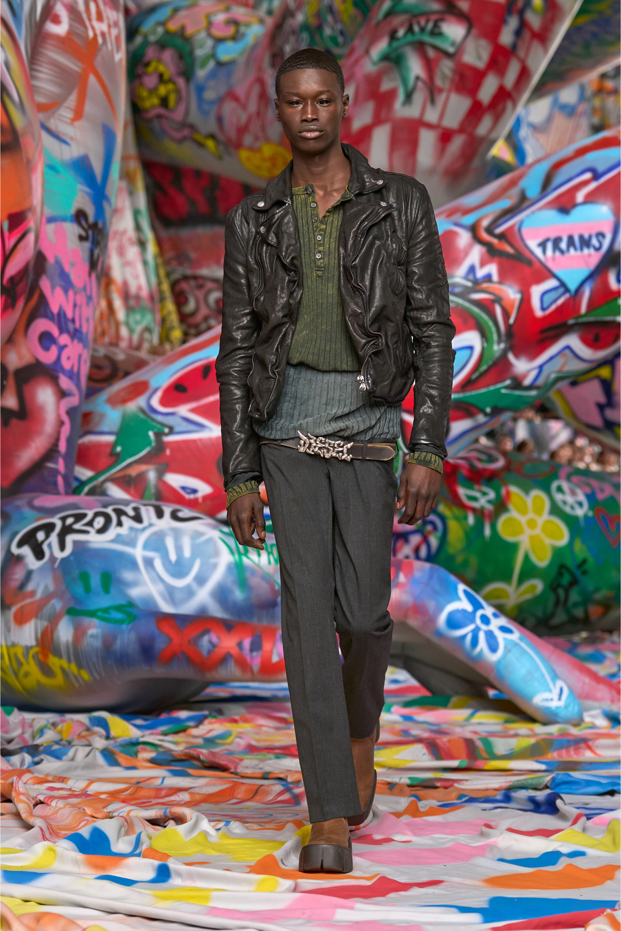 Diesel - T-ALLY, Man's Henley top in treated wide-rib jersey in Green - 3