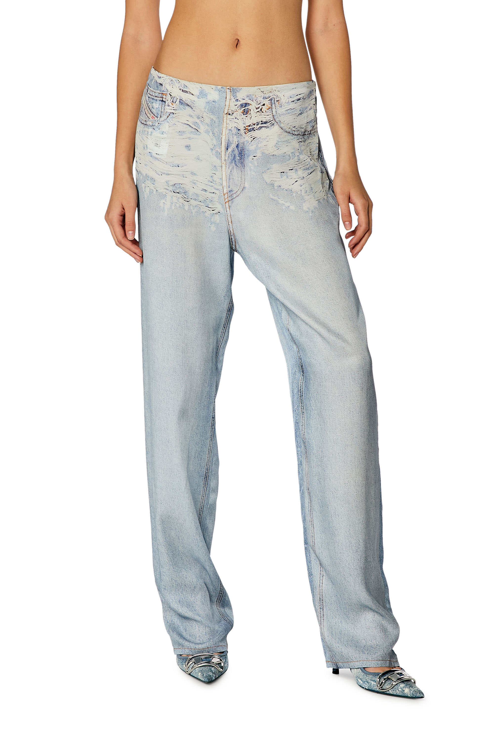 Diesel - P-SARKY, Woman Fluid pants with denim print in Blue - Image 1