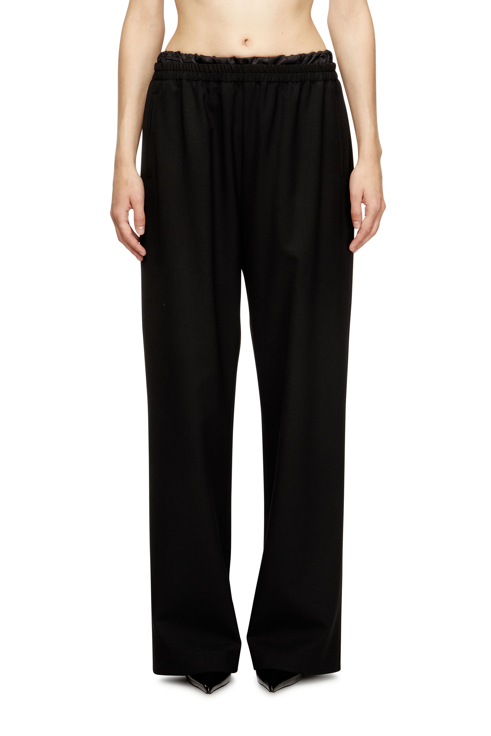 Diesel - P-YRITE-R2, Woman's Wool pants with drawstring in Black - 1