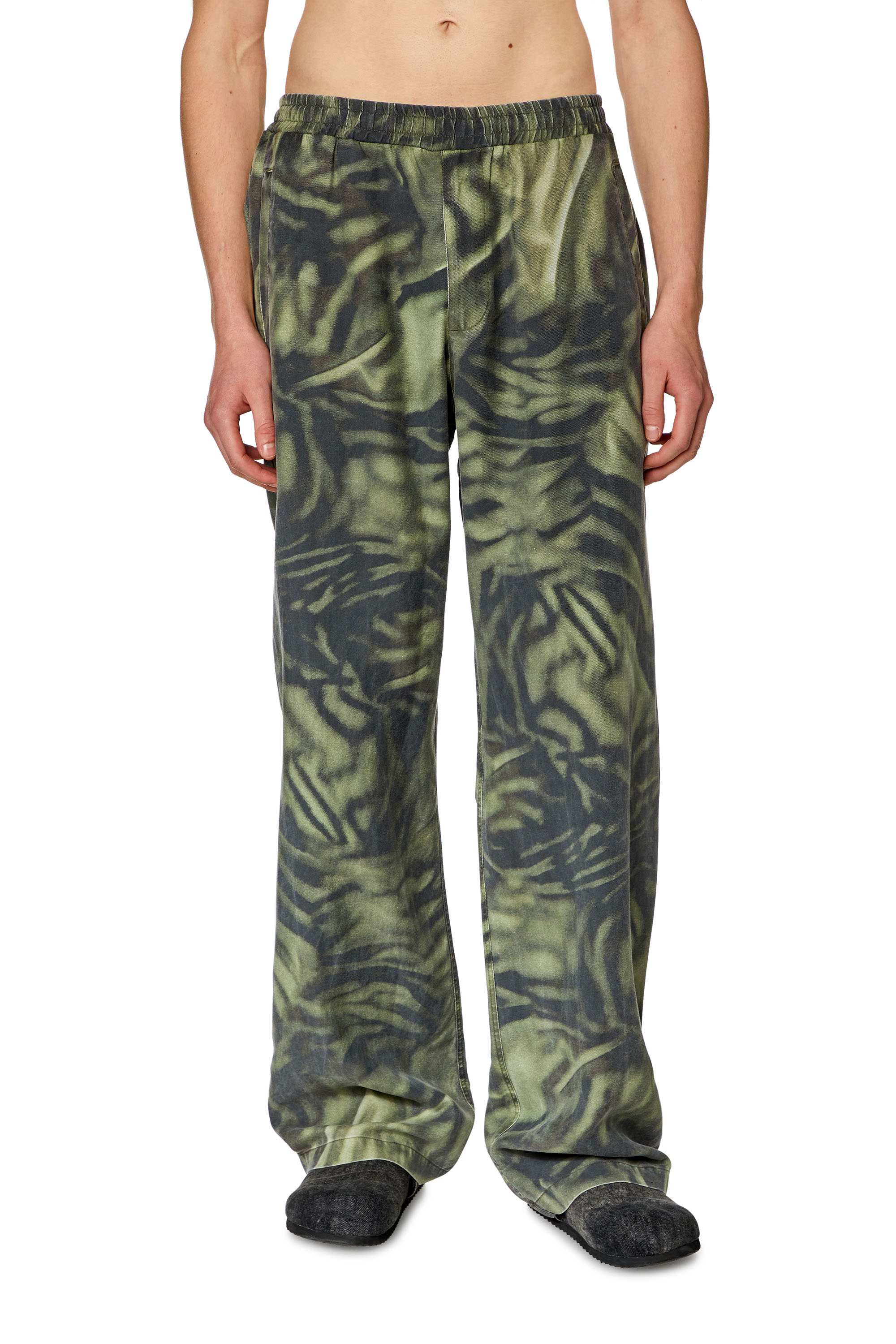 Diesel - P-GOLD-ZEBRA, Man Twill pants with zebra-camo print in Green - Image 1