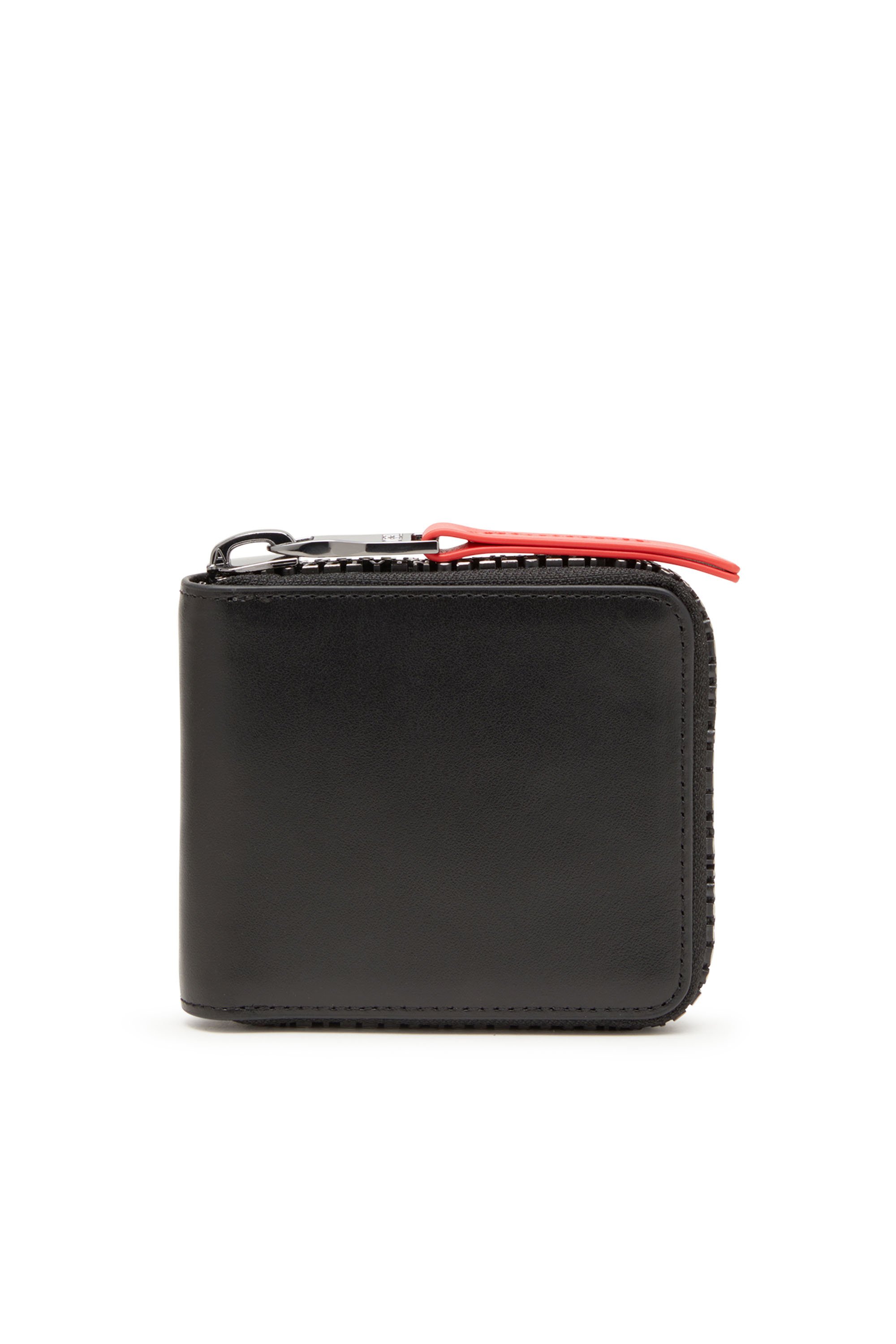 Diesel - ZIP-D BI-FOLD COIN ZIP XS, Man Leather zip wallet with logo zip in Black - Image 1