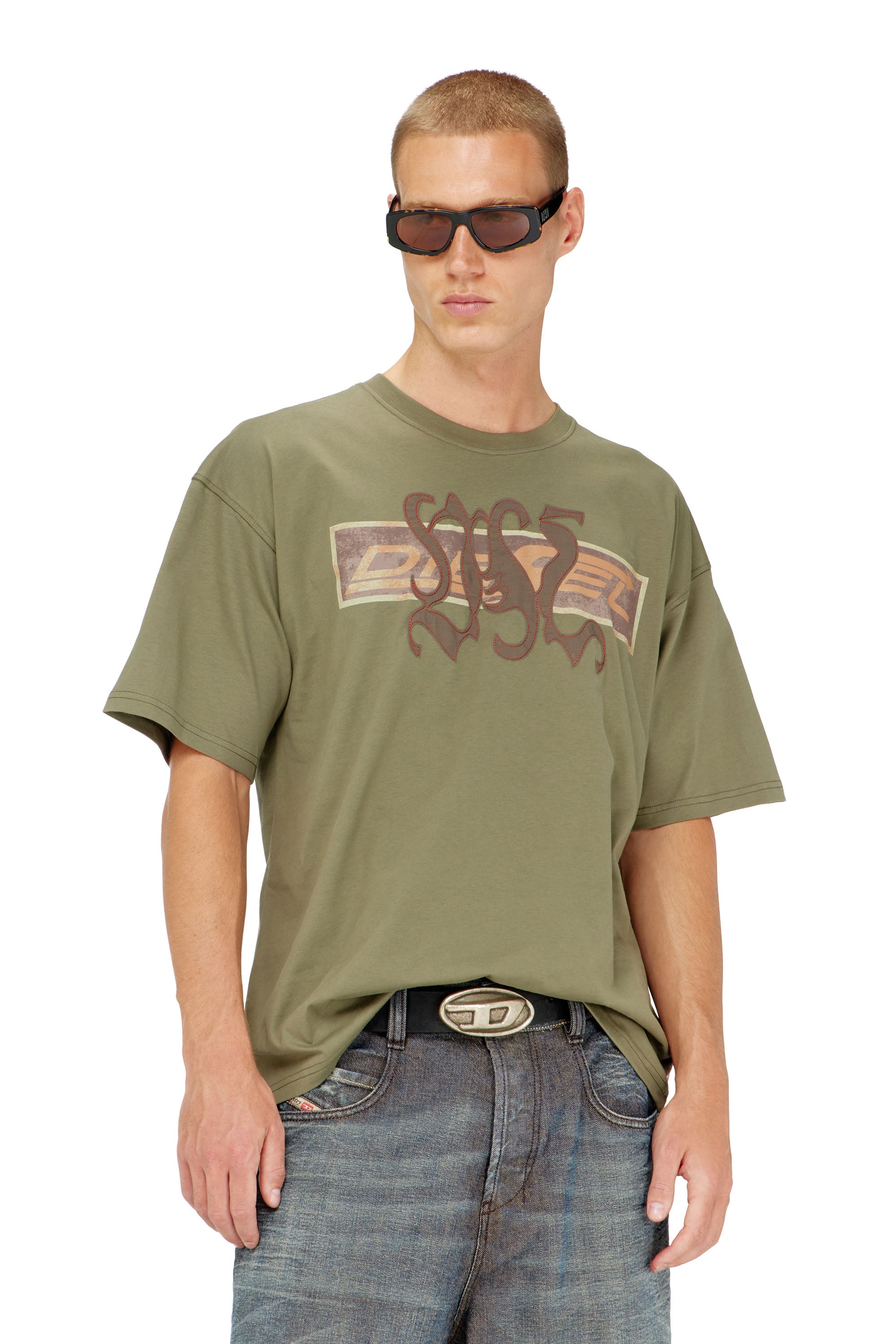 Diesel - T-BOXT-AA17, Man's T-shirt with graphic print and patches in Military Green - 1