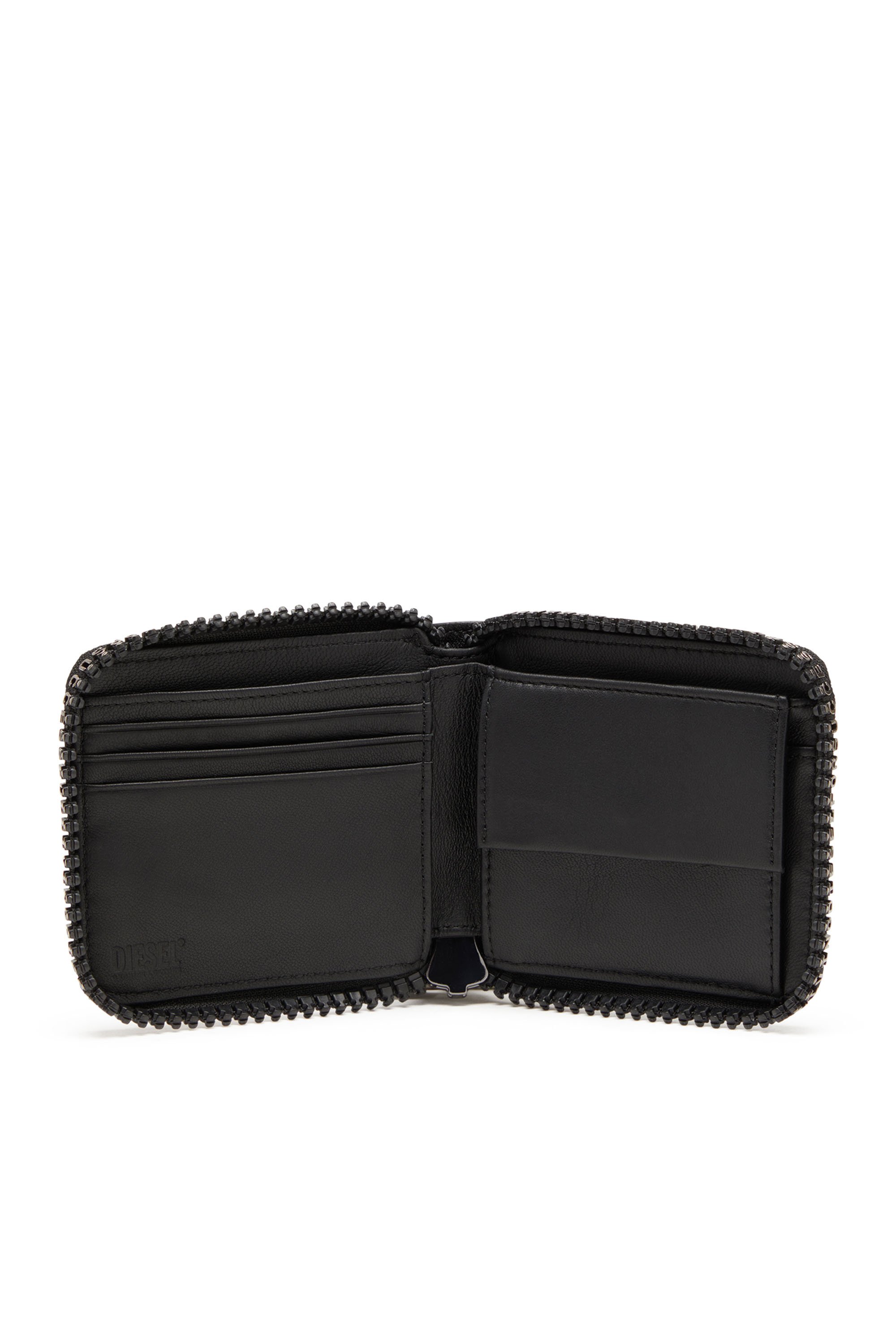 Diesel - ZIP-D BI-FOLD COIN ZIP XS, Man Leather zip wallet with logo zip in Black - Image 3