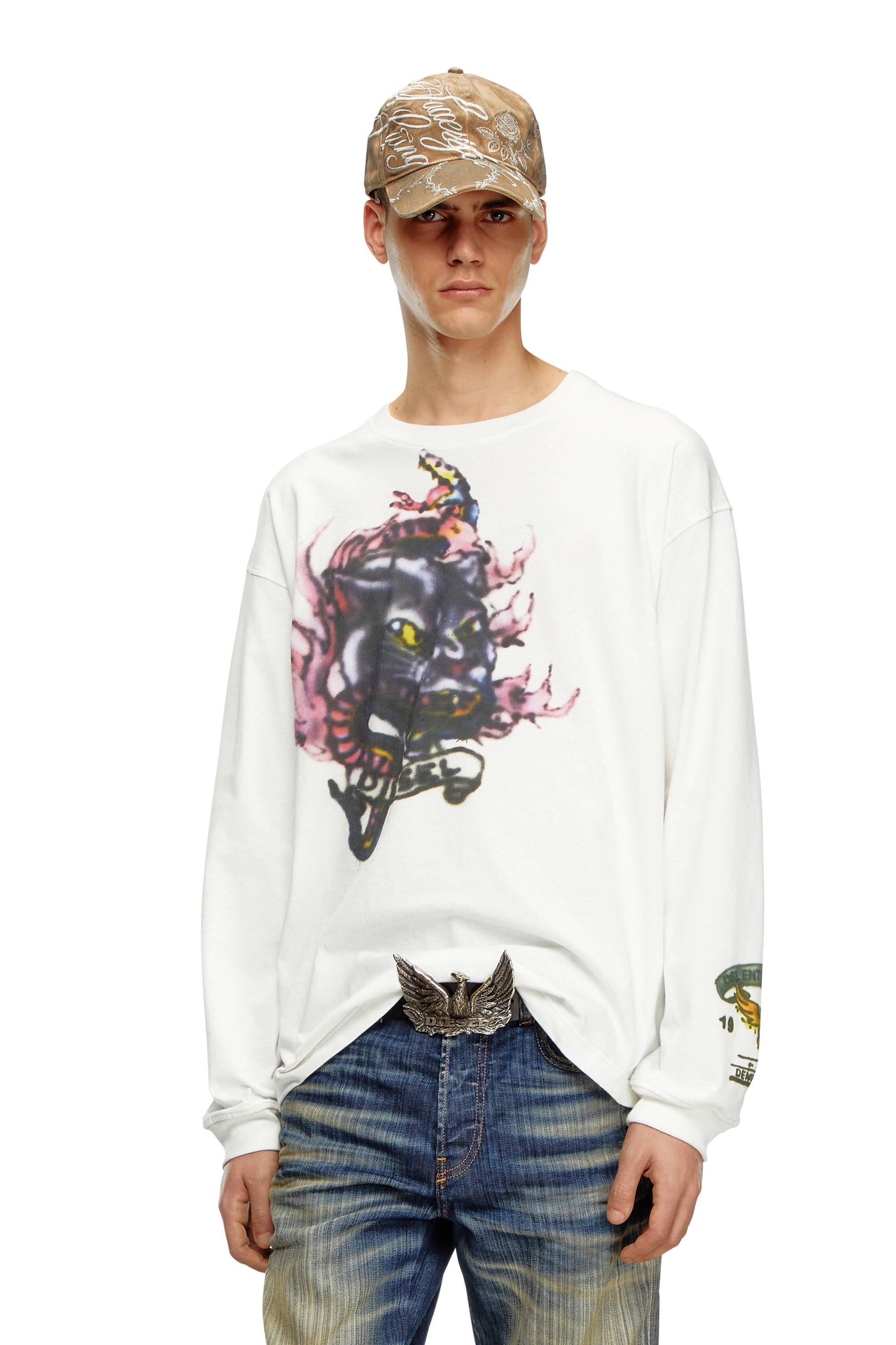 Diesel - T-BOXT-LS-Q9, Man Long-sleeve T-shirt with blurry prints in White - Image 1