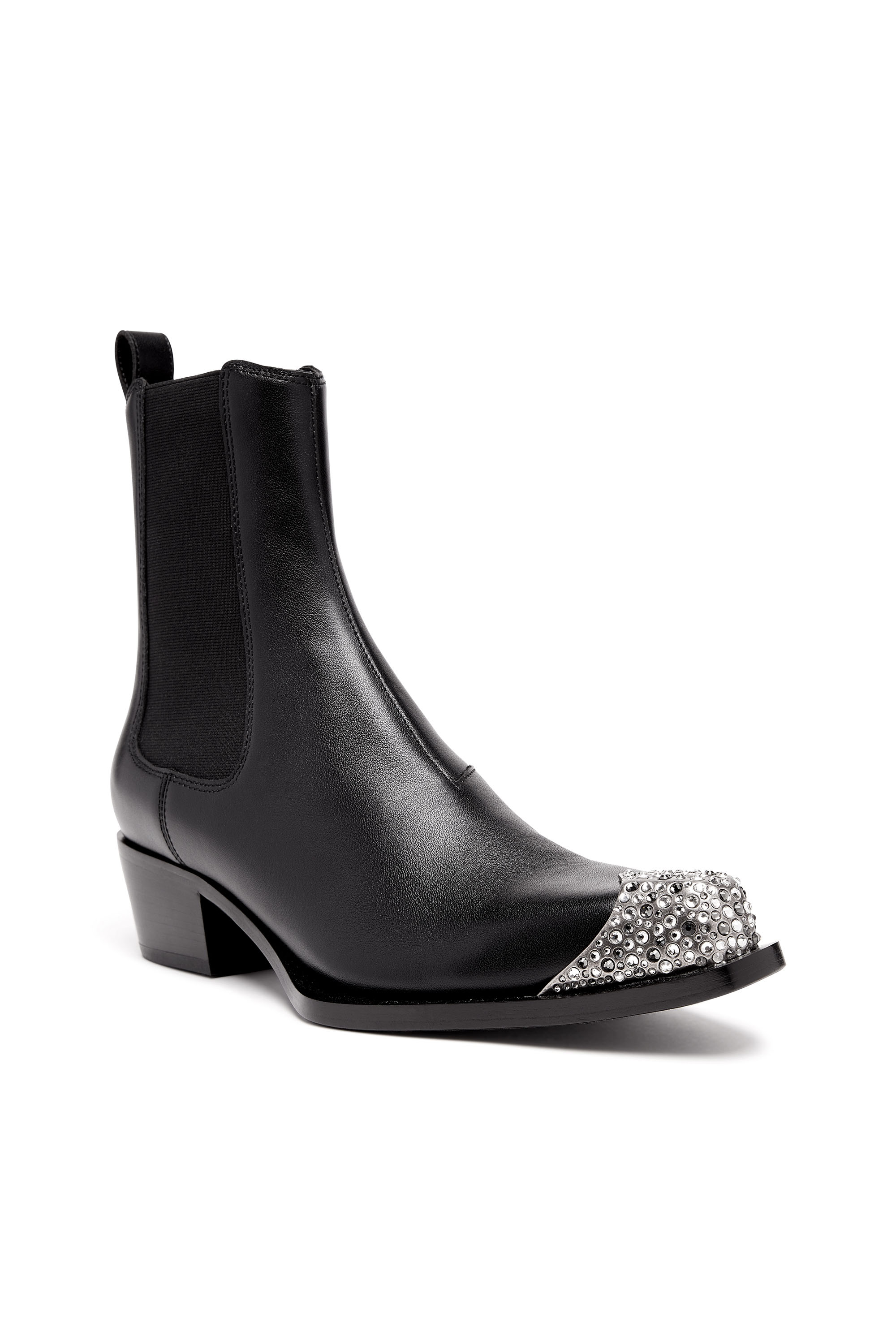 Diesel - D-CALAMITY AB, Woman D-Calamity AB - Leather boots with crystal toe cap in Black - Image 4