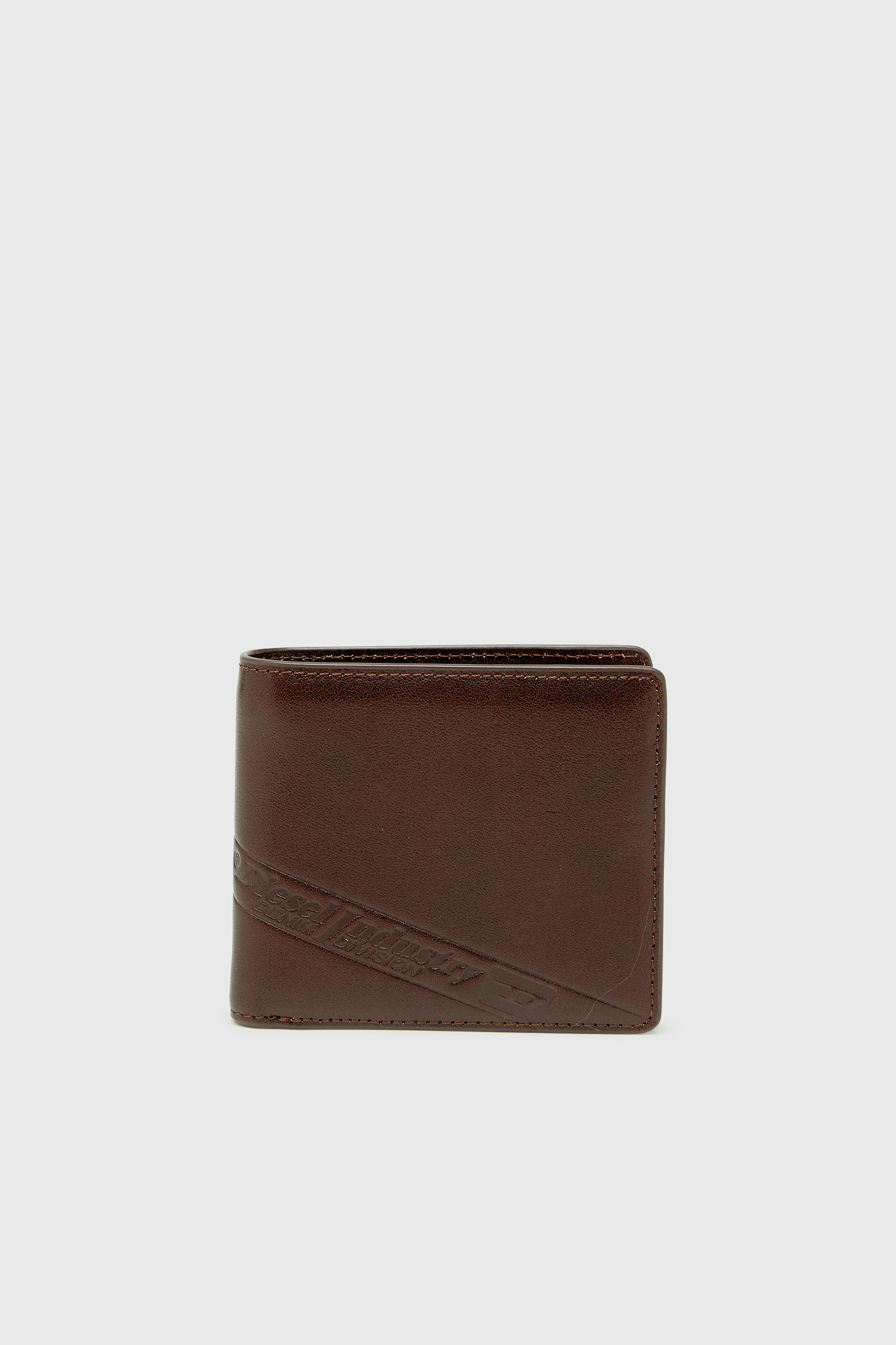 Diesel - FLAG-D BI-FOLD COIN S 3D, Man's Bi-fold leather wallet with embossed logo in Brown - 1