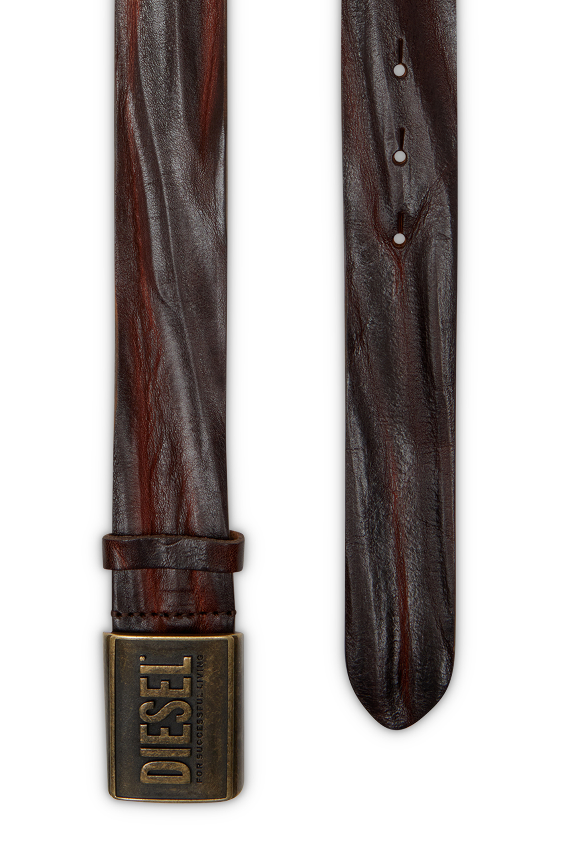 Diesel - B-METAL BISCOTTO, Man's Leather belt 4 cm with logo plaque in Brown - 2