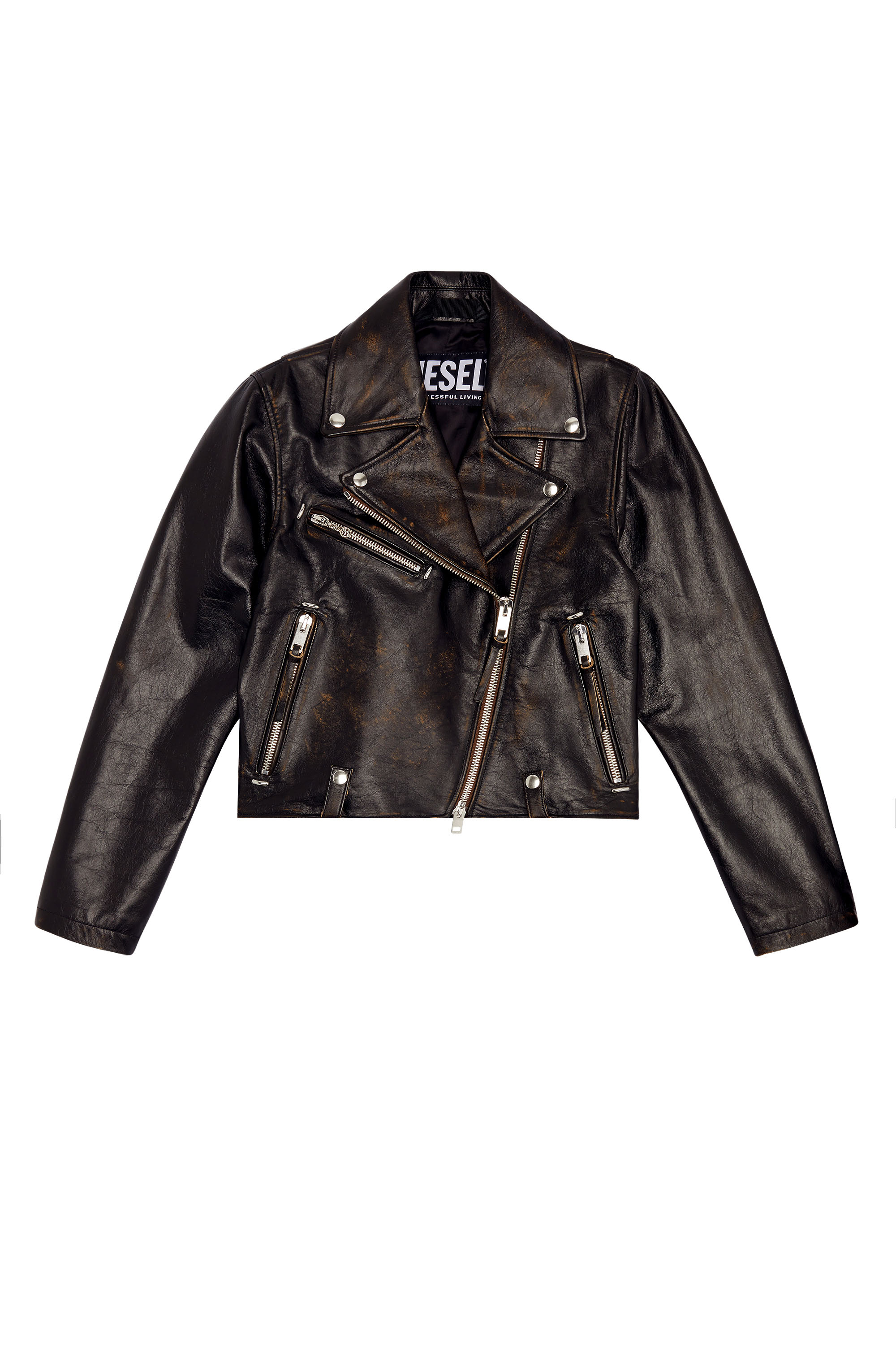 Diesel - L-EDMEA-CL, Woman Biker jacket in treated leather in Black - Image 6