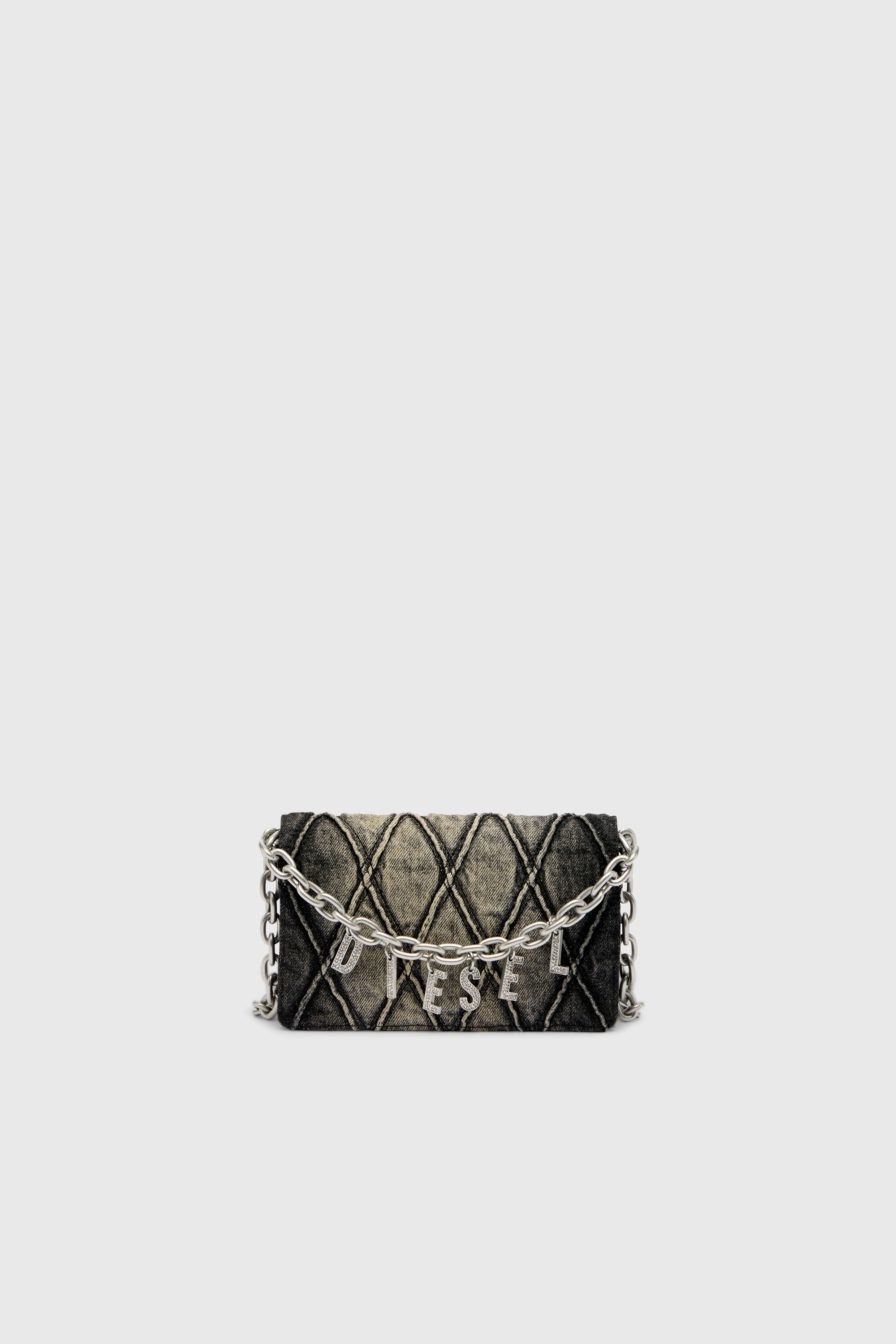 Diesel - CHARM-D WALLET STRAP, Woman's Wallet purse in argyle quilted denim in Black - 1