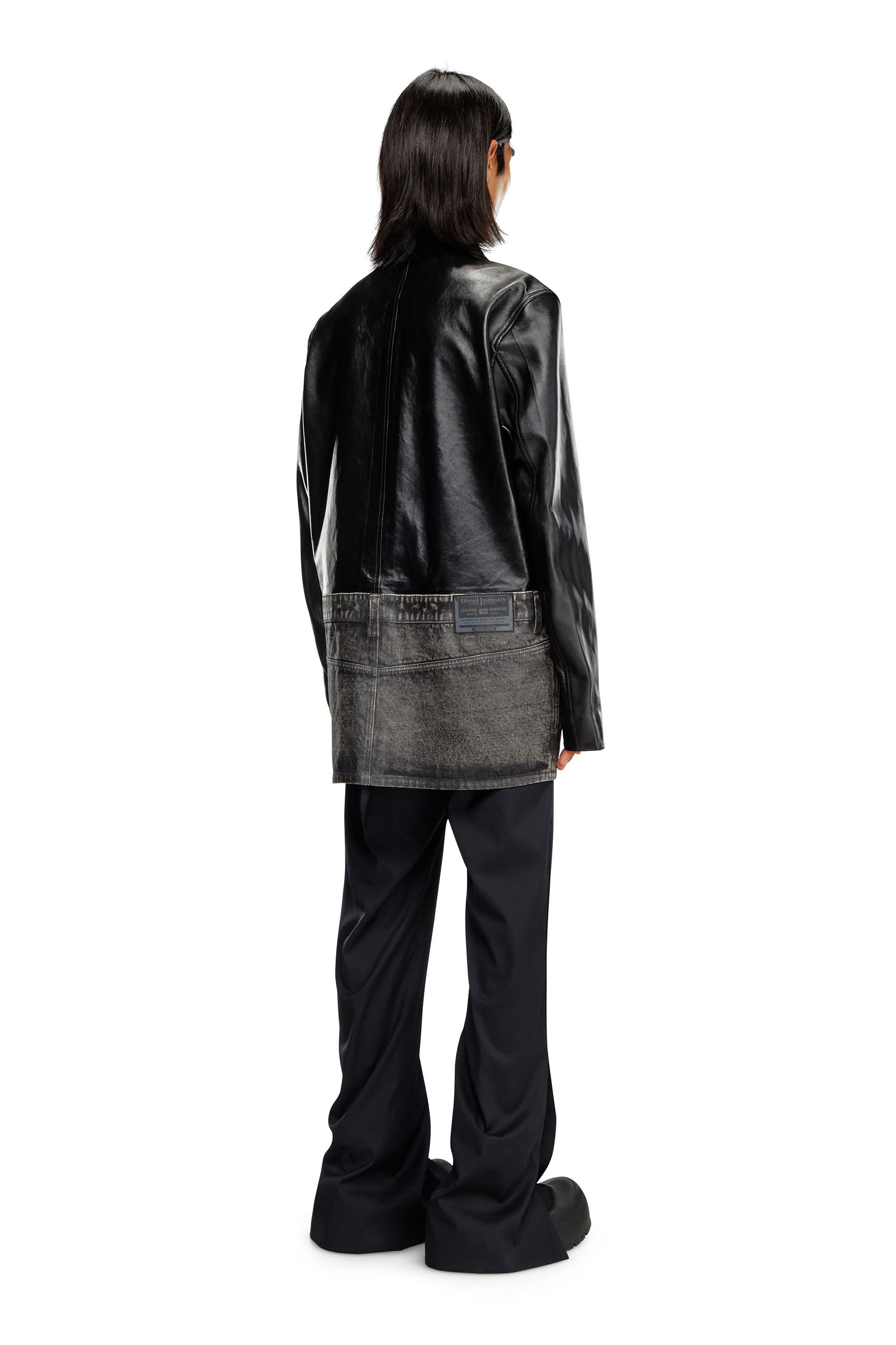 Diesel - L-BRETCH, Man Leather and denim shirt jacket in Black - Image 3
