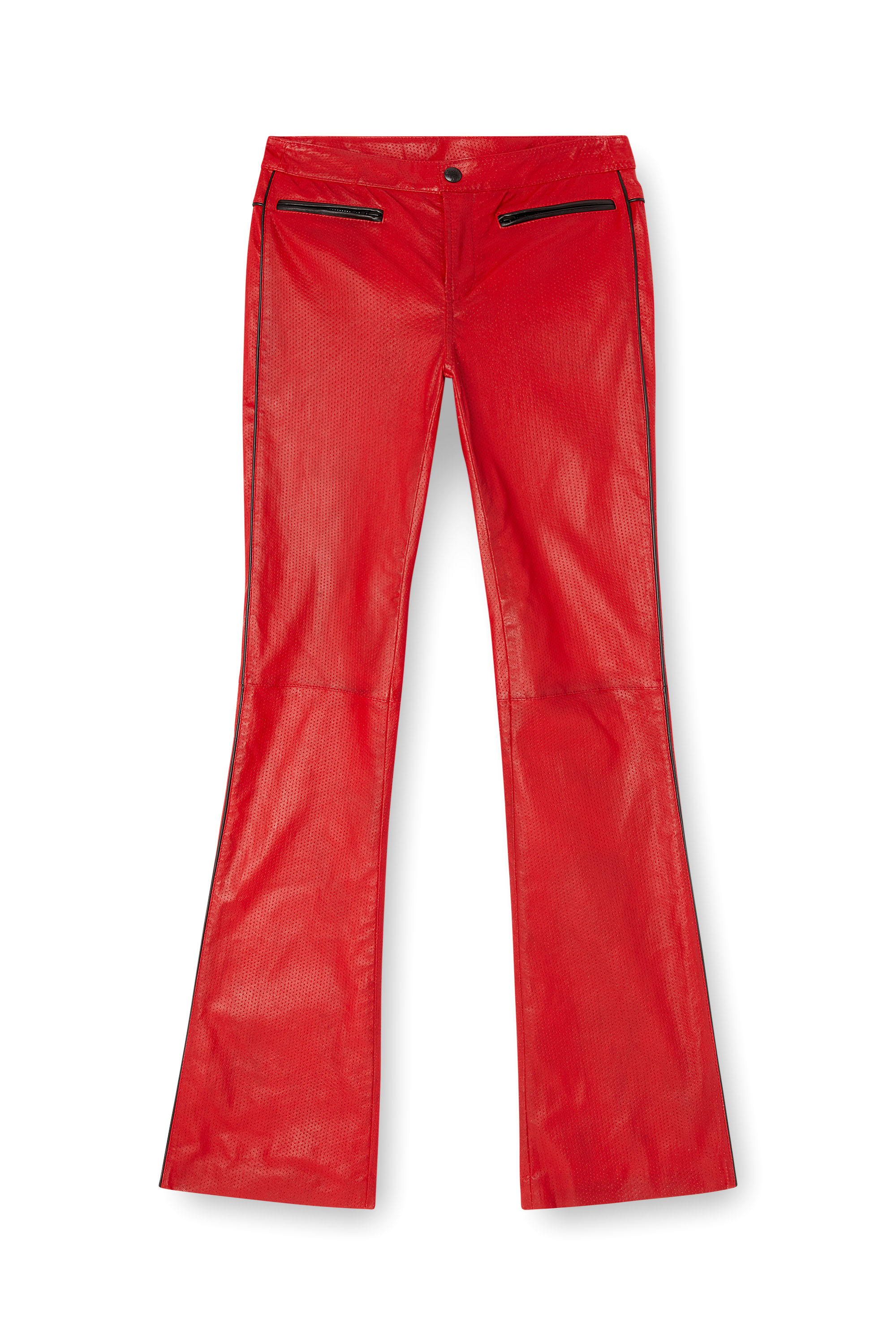 Diesel - L-INSEY, Woman's Biker pants in perforated stretch leather in Red - 3