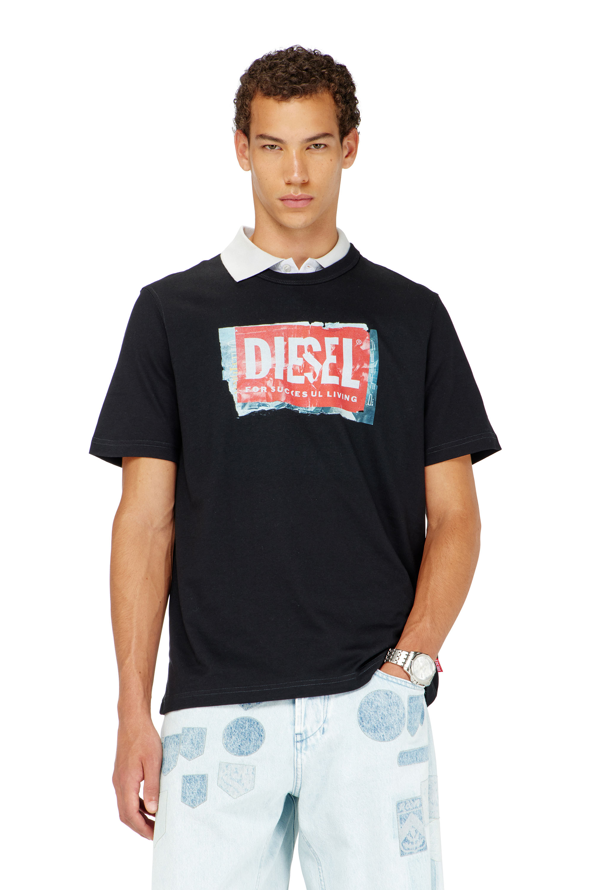 Diesel - T-ADJUST-Q6, Man's T-shirt with crumpled-effect logo in Black - 1