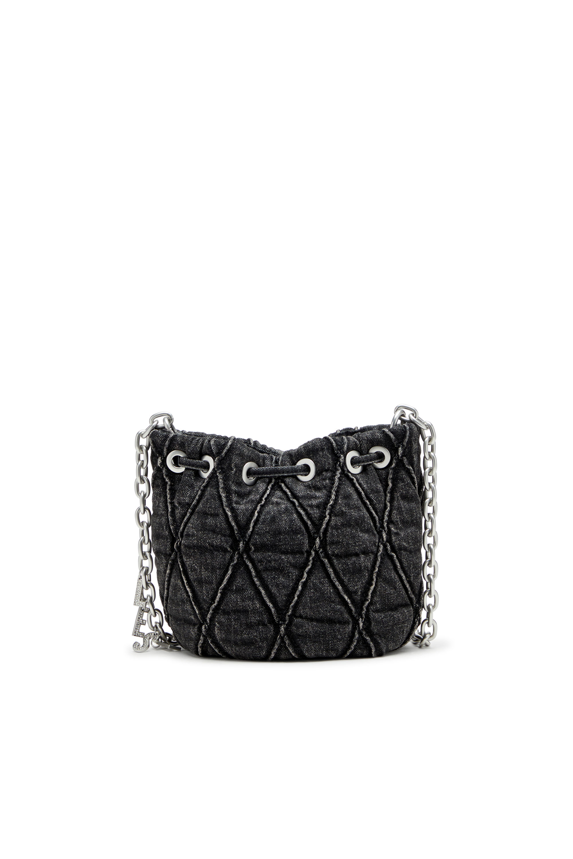 Diesel - CHARM-D BUCKET S, Woman's Charm-D S-Mini bucket bag in treated quilted denim in Black - 2
