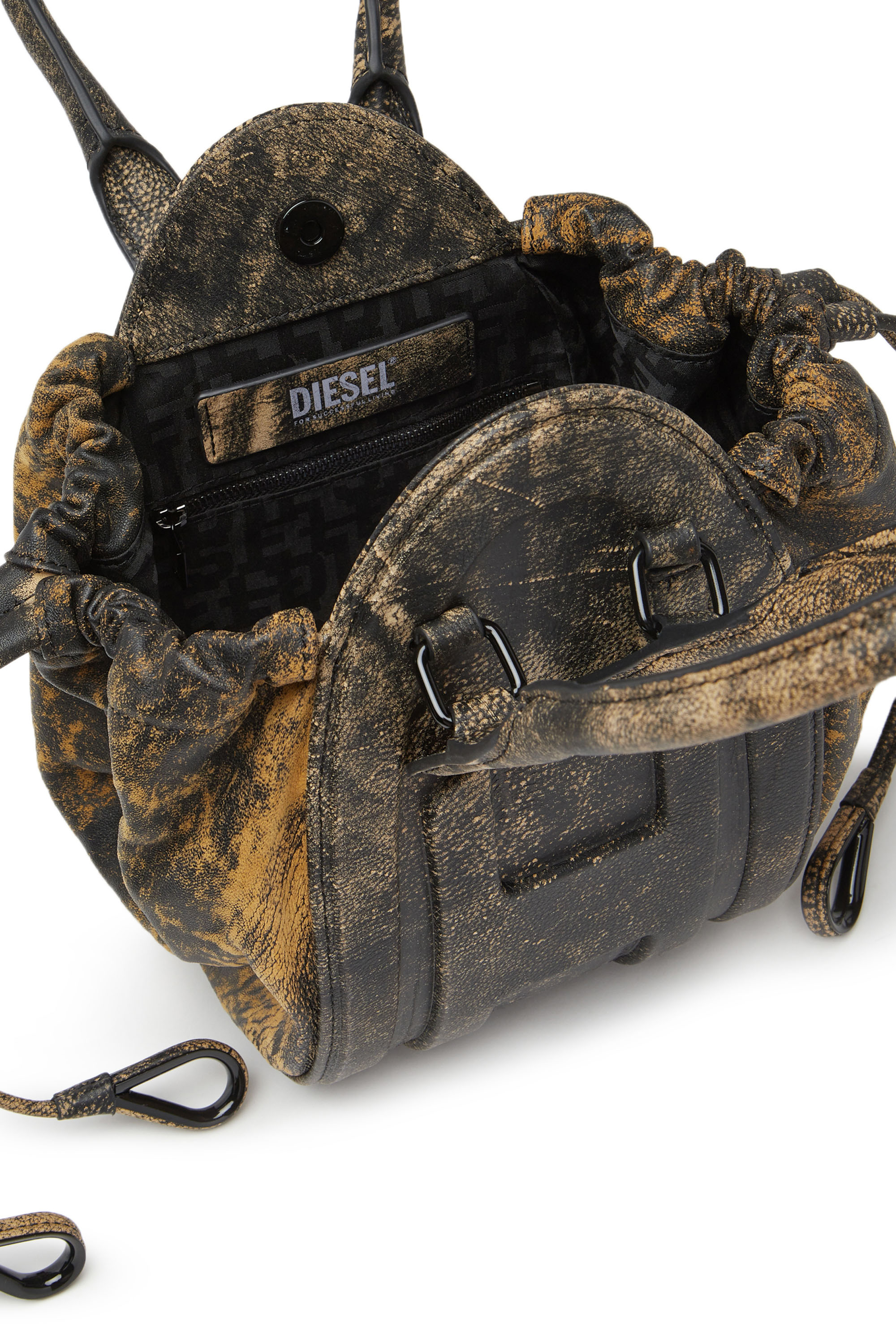 Diesel - 1DR-FOLD XS, Woman 1DR-Fold XS - Oval logo handbag in marbled leather in Brown - Image 4