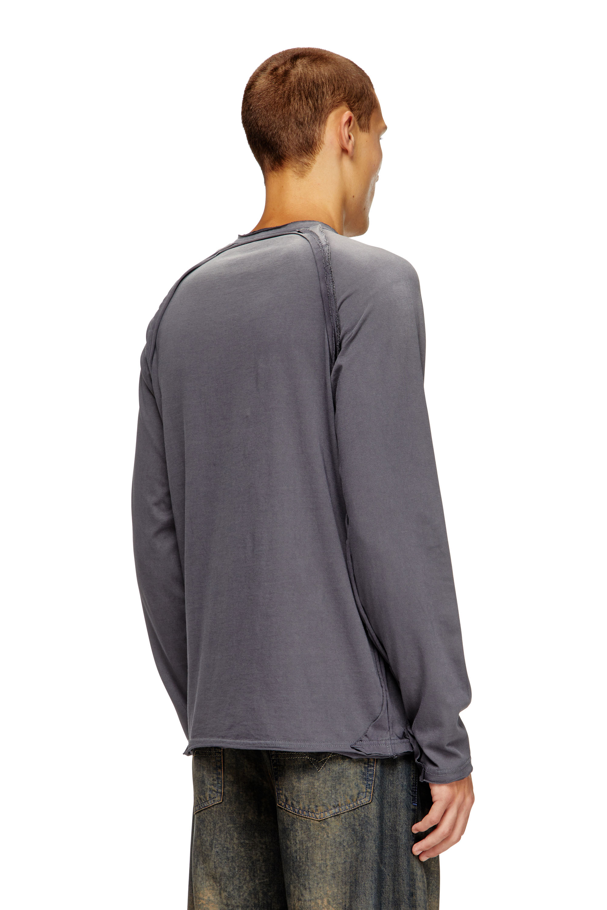 Diesel - T-RAWGY, Man's Long-sleeve T-shirt with peel-off effect in Grey - 3