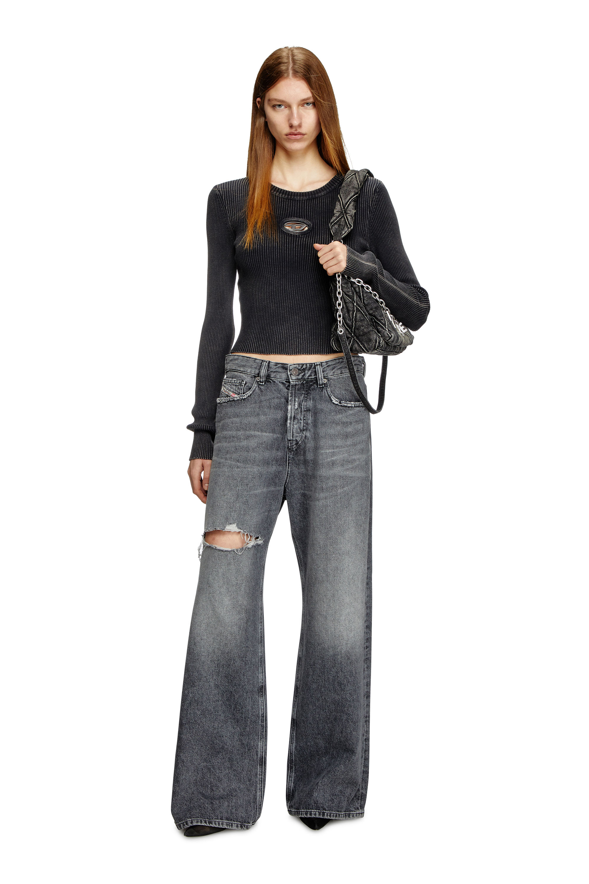 Diesel - M-ANCHOR-A, Woman's Cropped jumper with cut-out logo in Black - 1