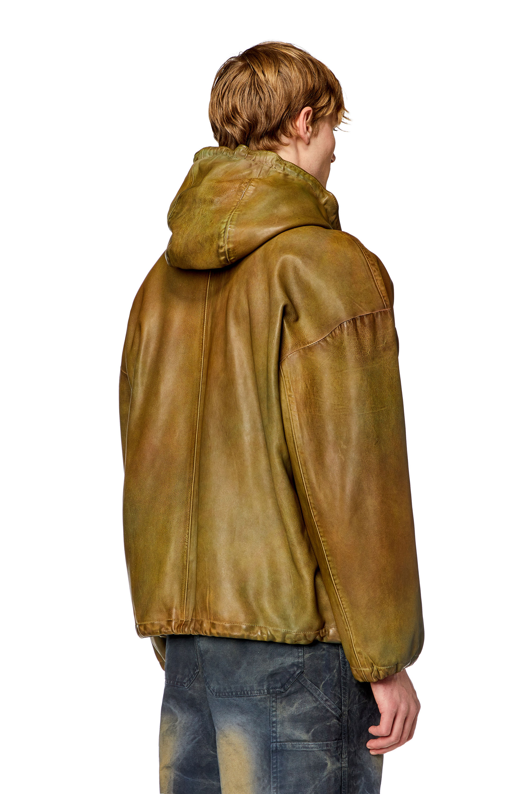 Diesel - L-VATEL-HOODY, Man Hooded leather jacket in Brown - Image 4