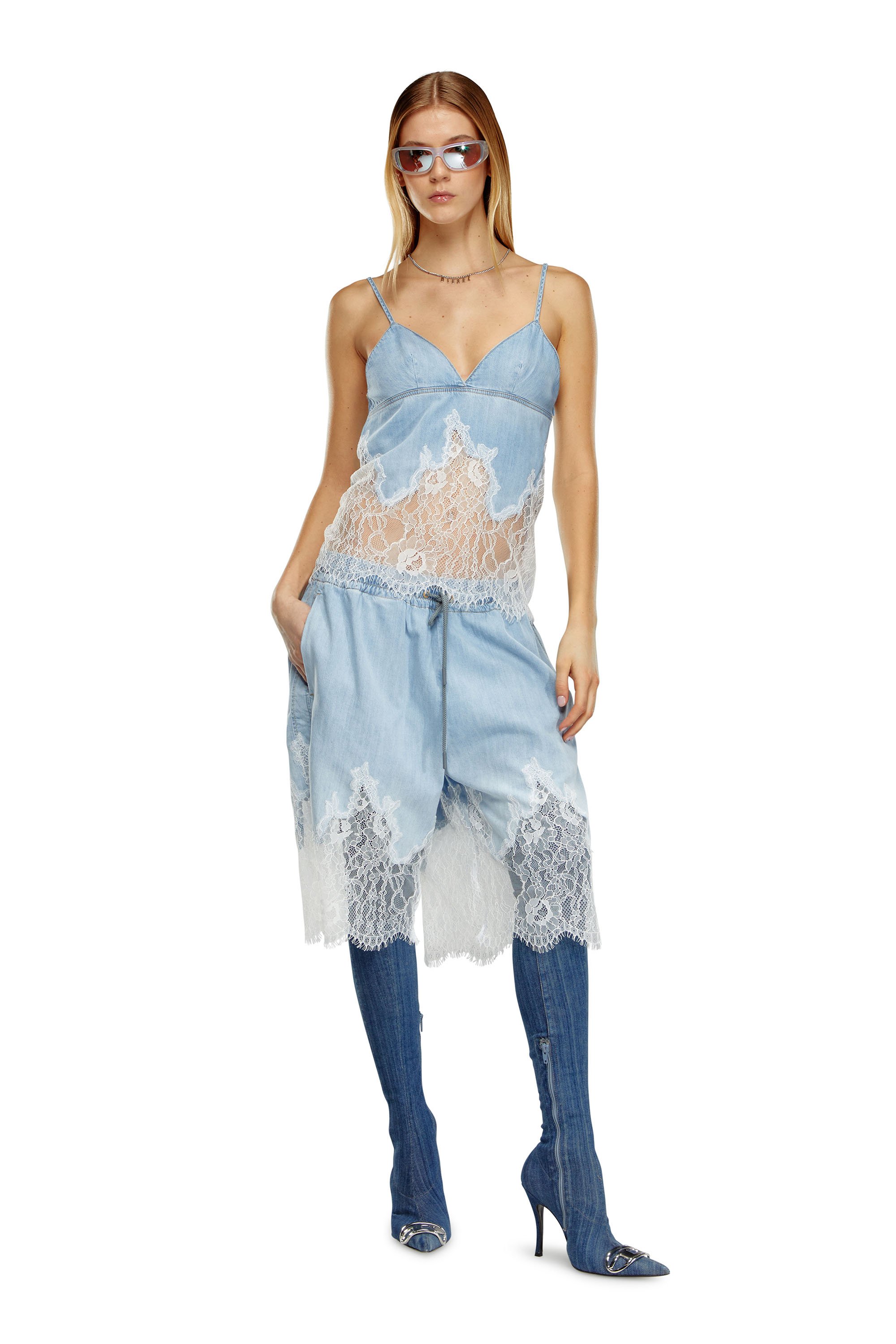 Diesel - DE-MALKIA-S, Woman Bermuda shorts in denim and lace in Blue - Image 2