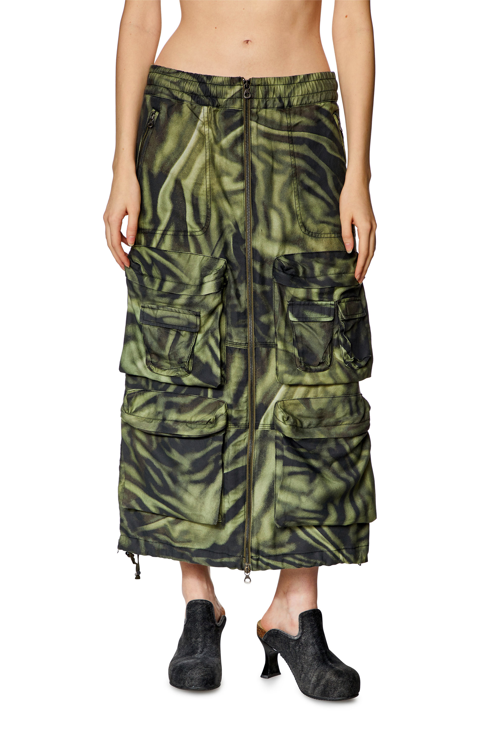 Diesel - O-MIRTOW, Woman Long cargo skirt with zebra-camo print in Multicolor - Image 1
