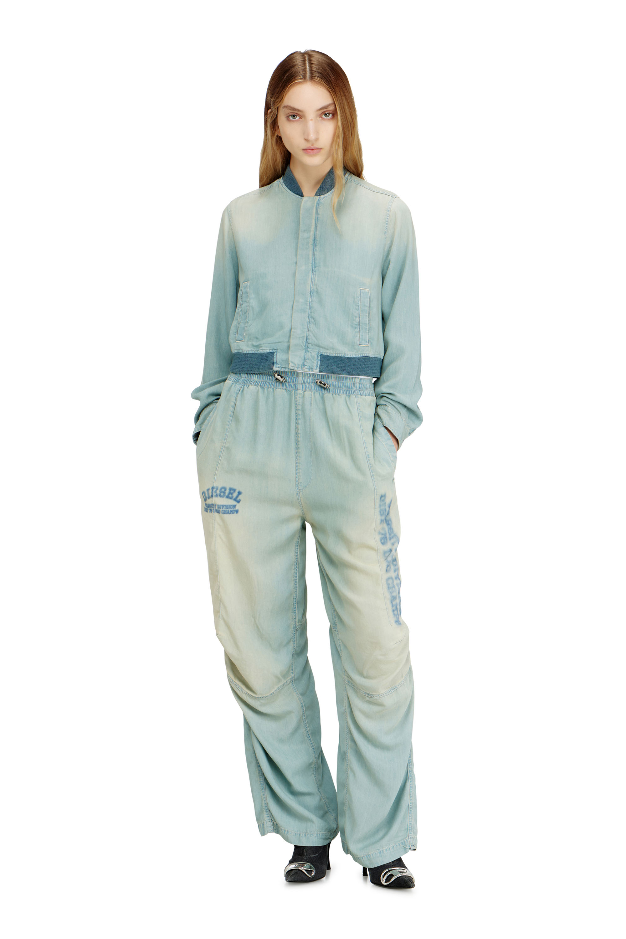 Diesel - DE-RANIA-S1, Woman's Bomber-shirt in fluid dirt-effect denim in null - 1