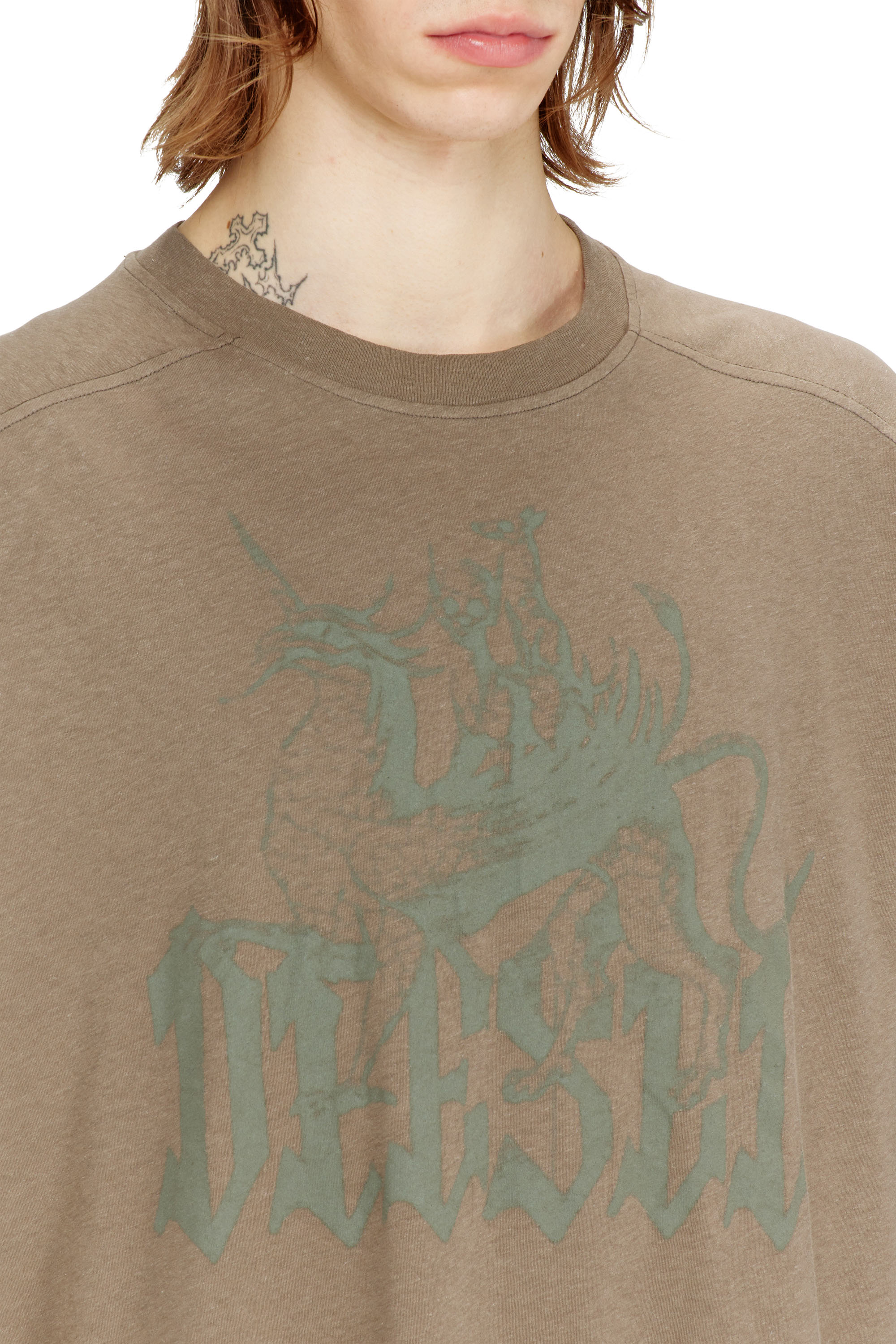 Diesel - T-JUSSI-A, Man's Printed T-shirt in cotton and hemp in Beige - 5