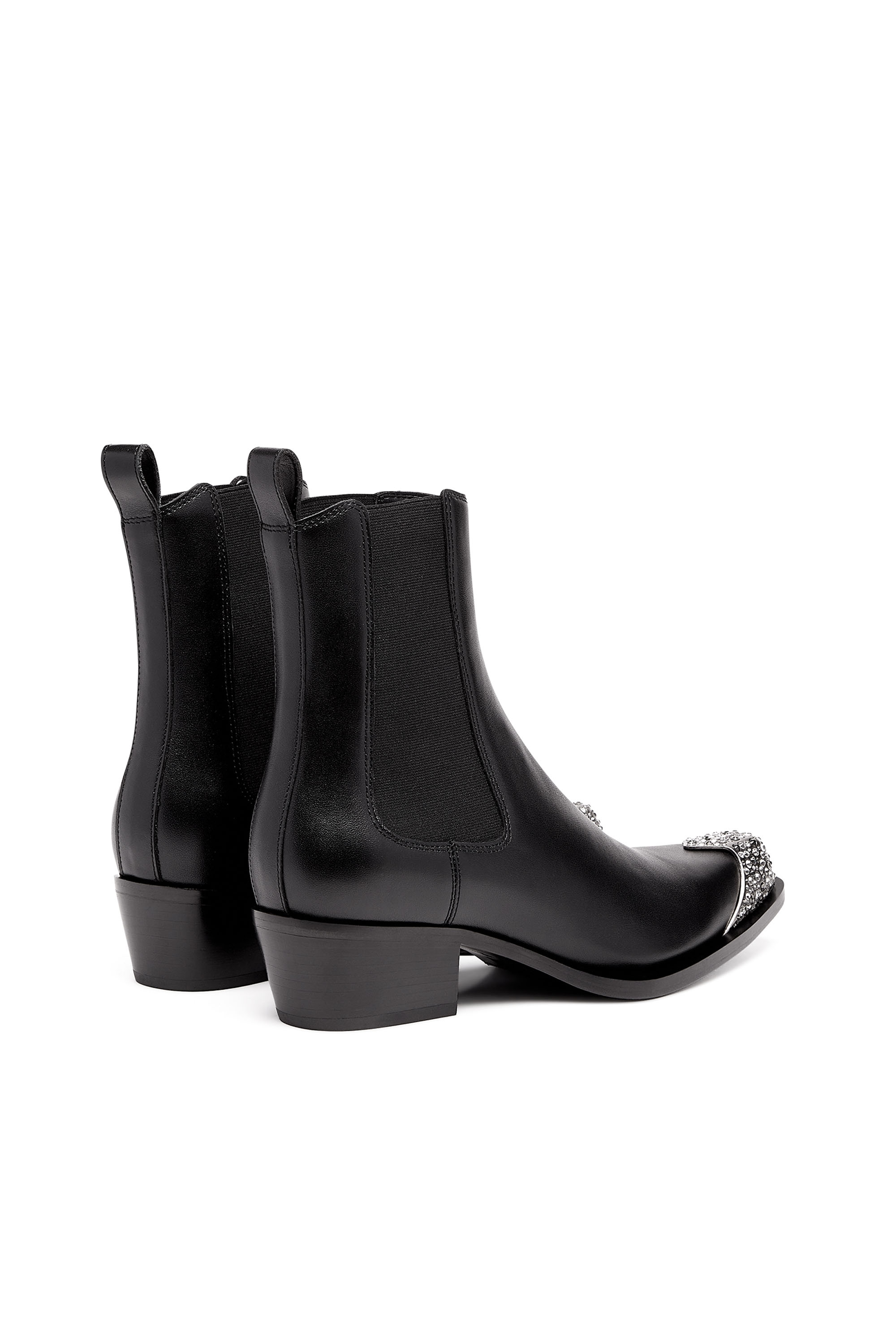 Diesel - D-CALAMITY AB, Woman D-Calamity AB - Leather boots with crystal toe cap in Black - Image 3