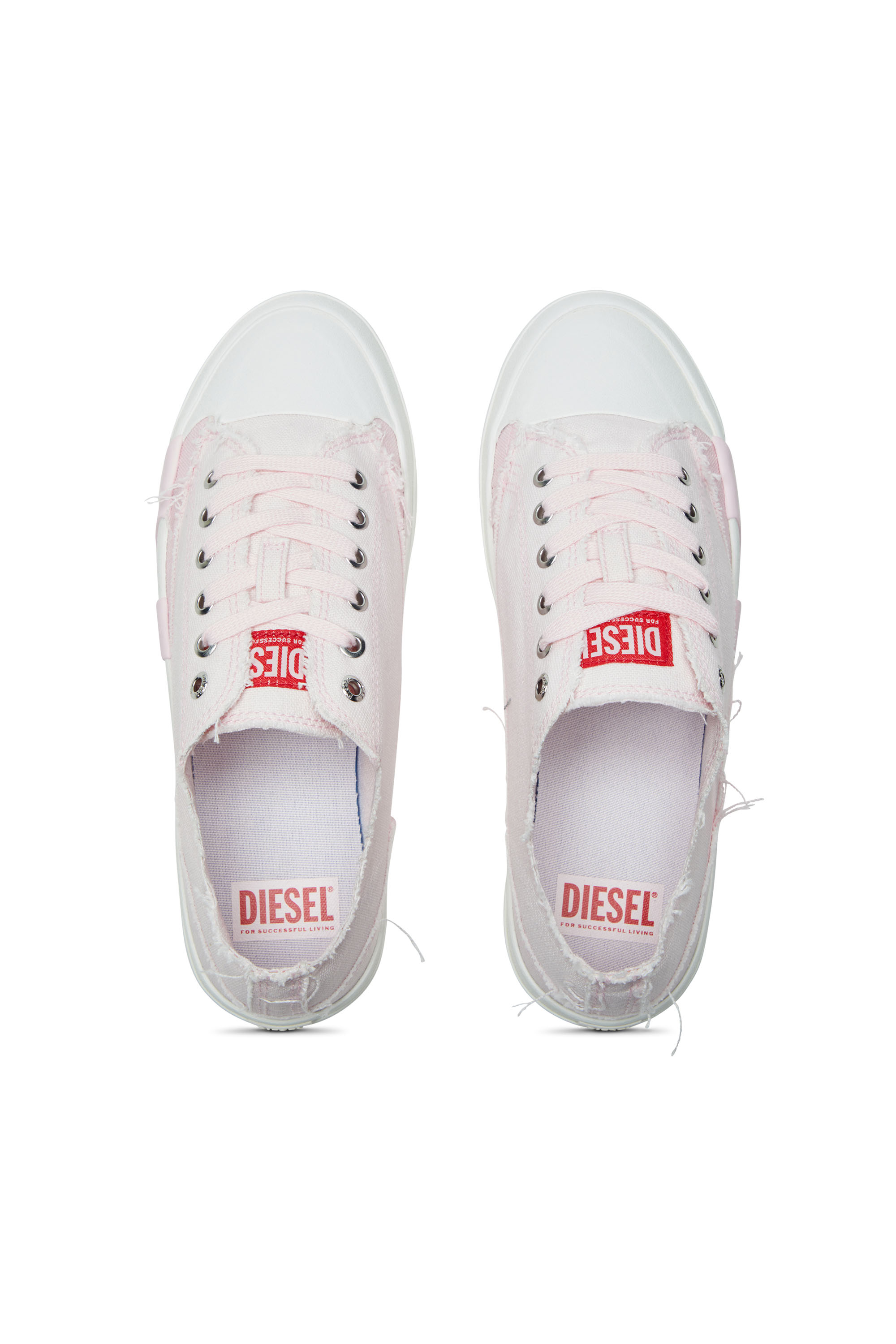 S-D-VERSE LOW W, Pink/White Diesel - S-D-VERSE LOW W, Woman's S-D-Verse-Sneakers in frayed canvas in Pink/White - 4