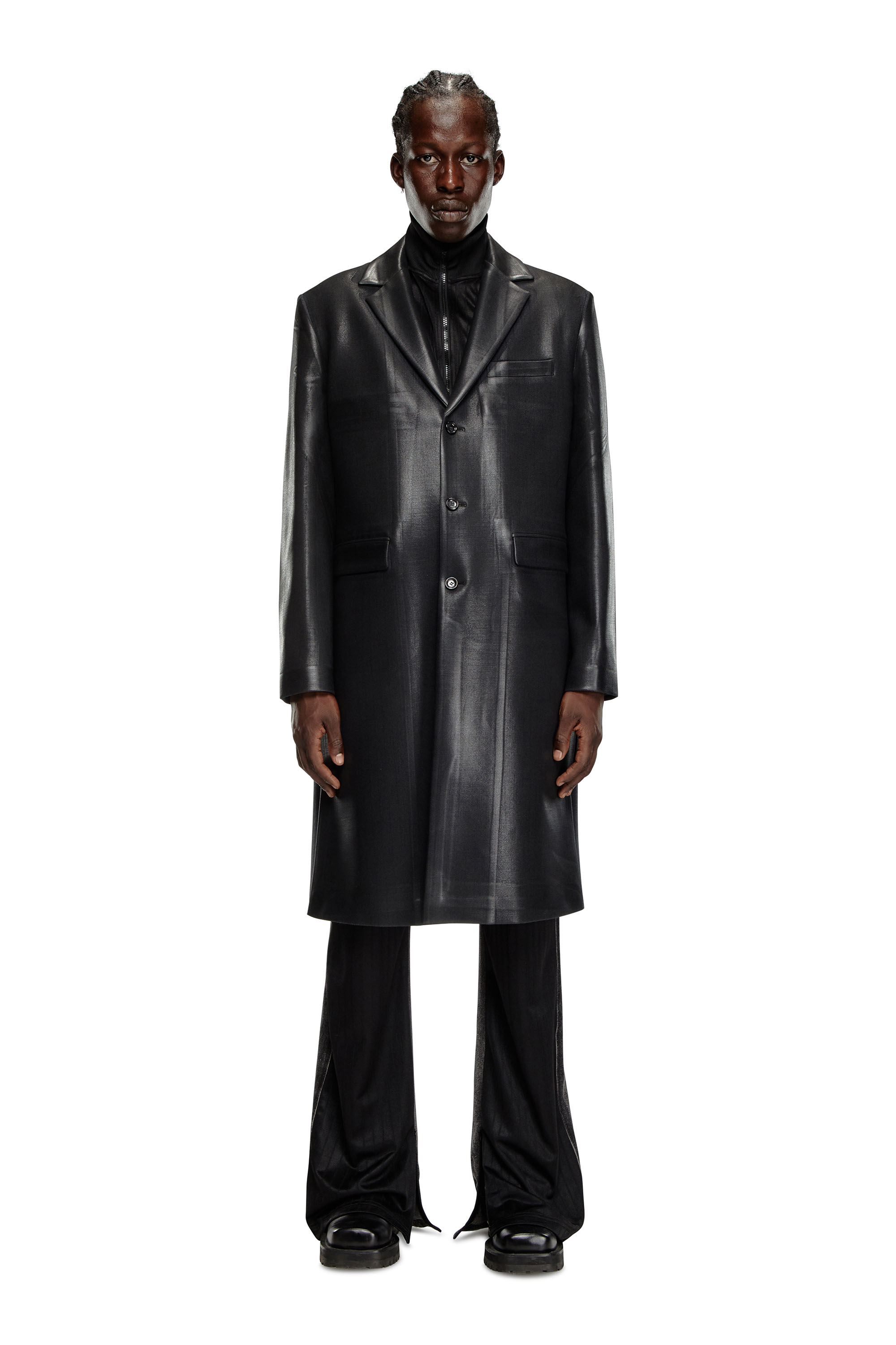 Diesel - J-DENNER, Man Coat in pinstriped cool wool in Black - Image 1